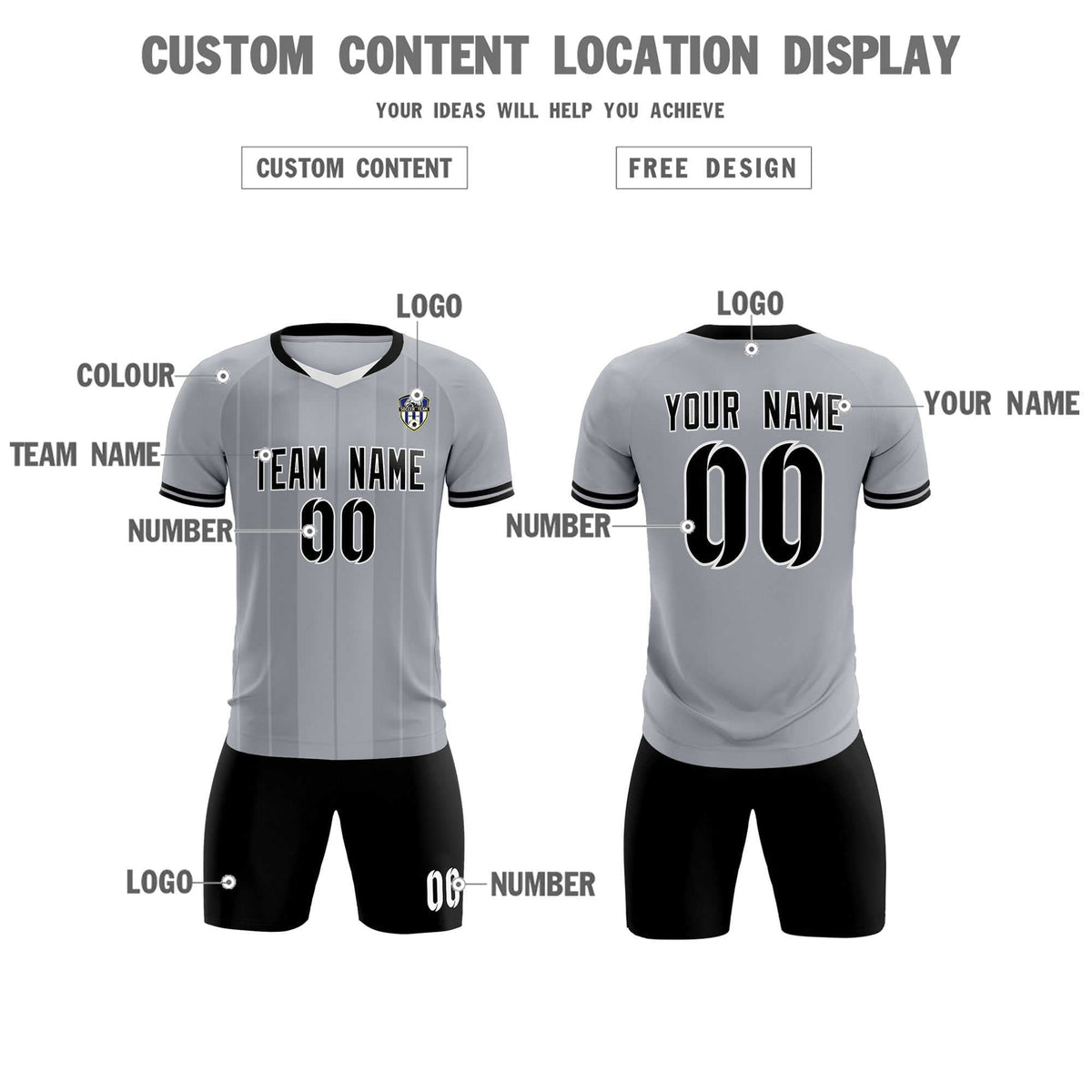Custom Gray Classic Striped Personalized Football Kit Jersey