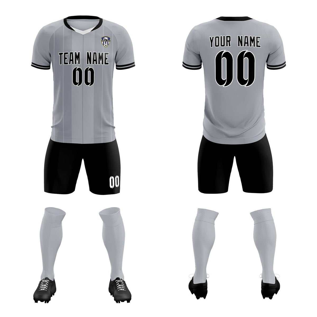 Custom Gray Classic Striped Personalized Football Kit Jersey