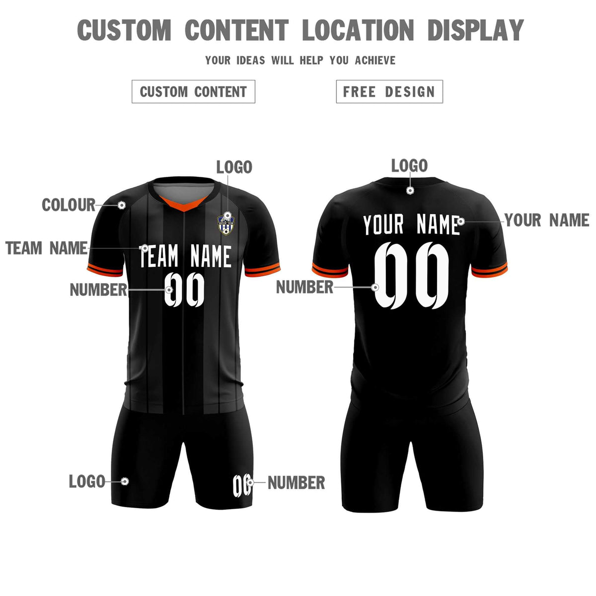 Custom Black Classic Striped Personalized Football Kit Jersey