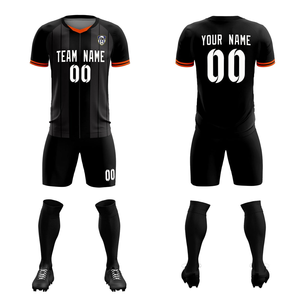Custom Black Classic Striped Personalized Football Kit Jersey