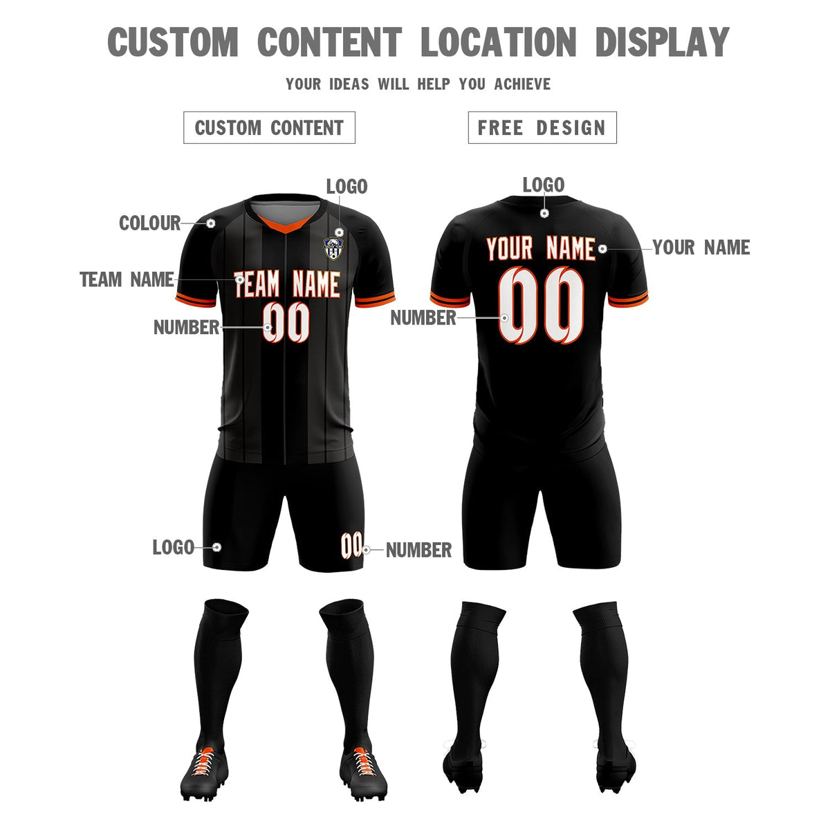 Custom Black Classic Striped Personalized Soccer Tops/Sets Jersey