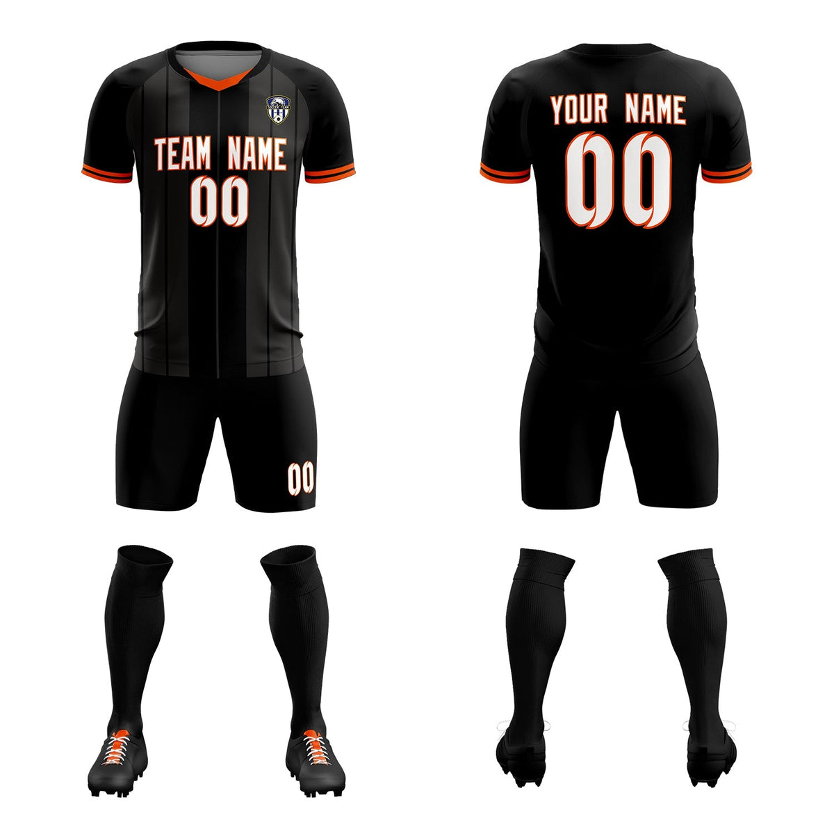 Custom Black Classic Striped Personalized Soccer Tops/Sets Jersey
