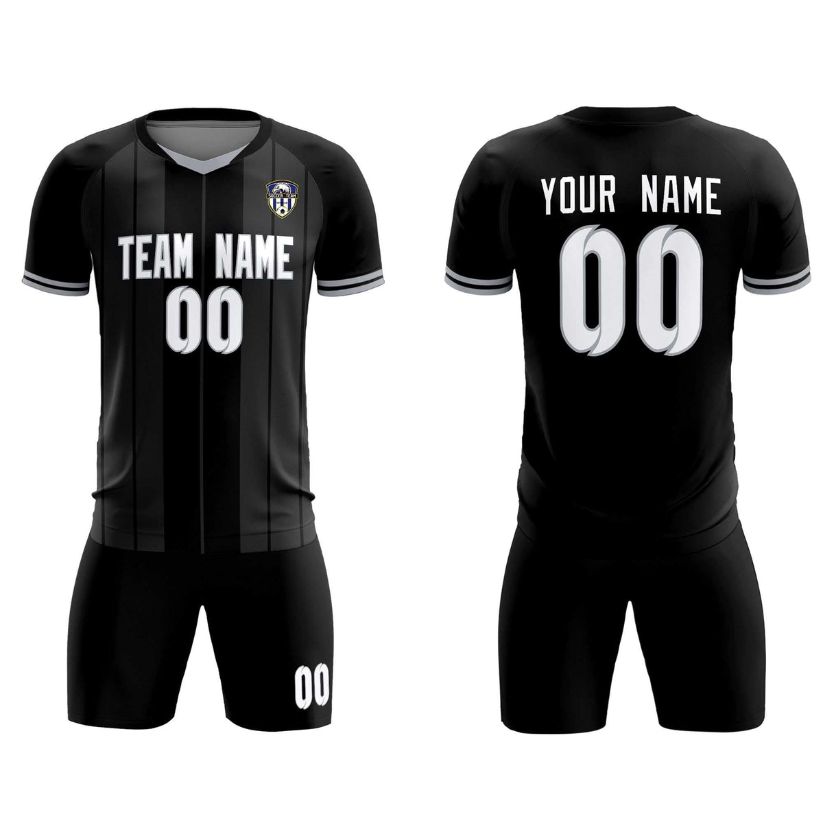 Custom Black Classic Striped Personalized Football Kit Jersey