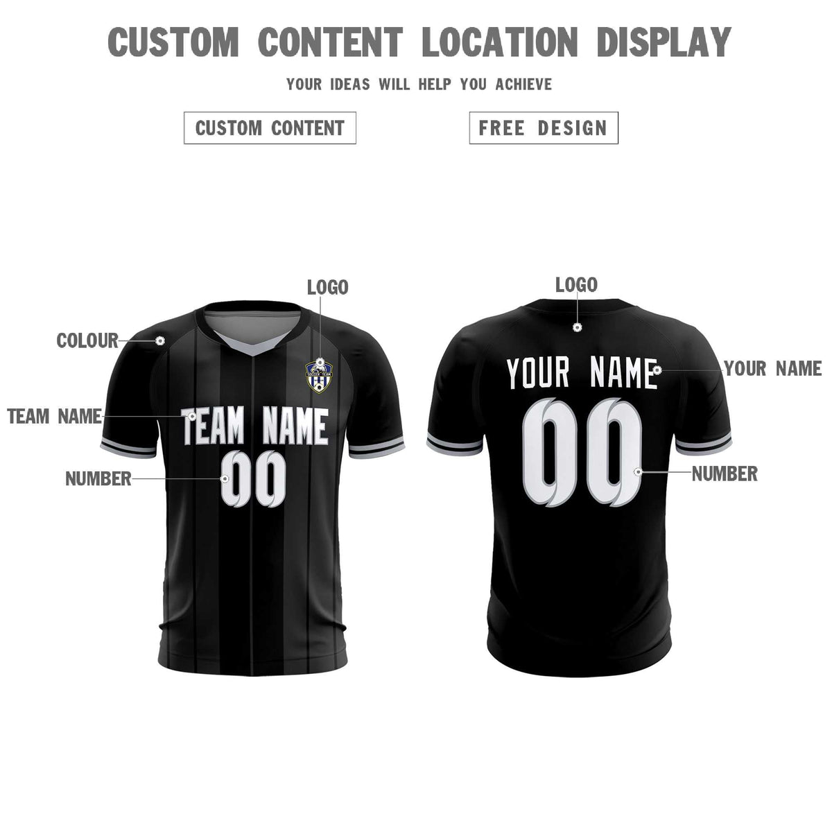 Custom Black Classic Striped Personalized Football Kit Jersey