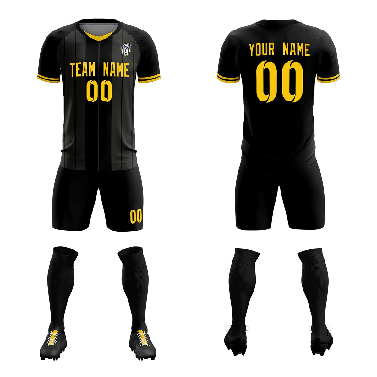 Custom Black Classic Striped Personalized Football Kit Jersey