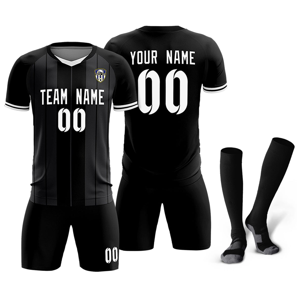 Custom Black Classic Striped Personalized Football Kit Jersey