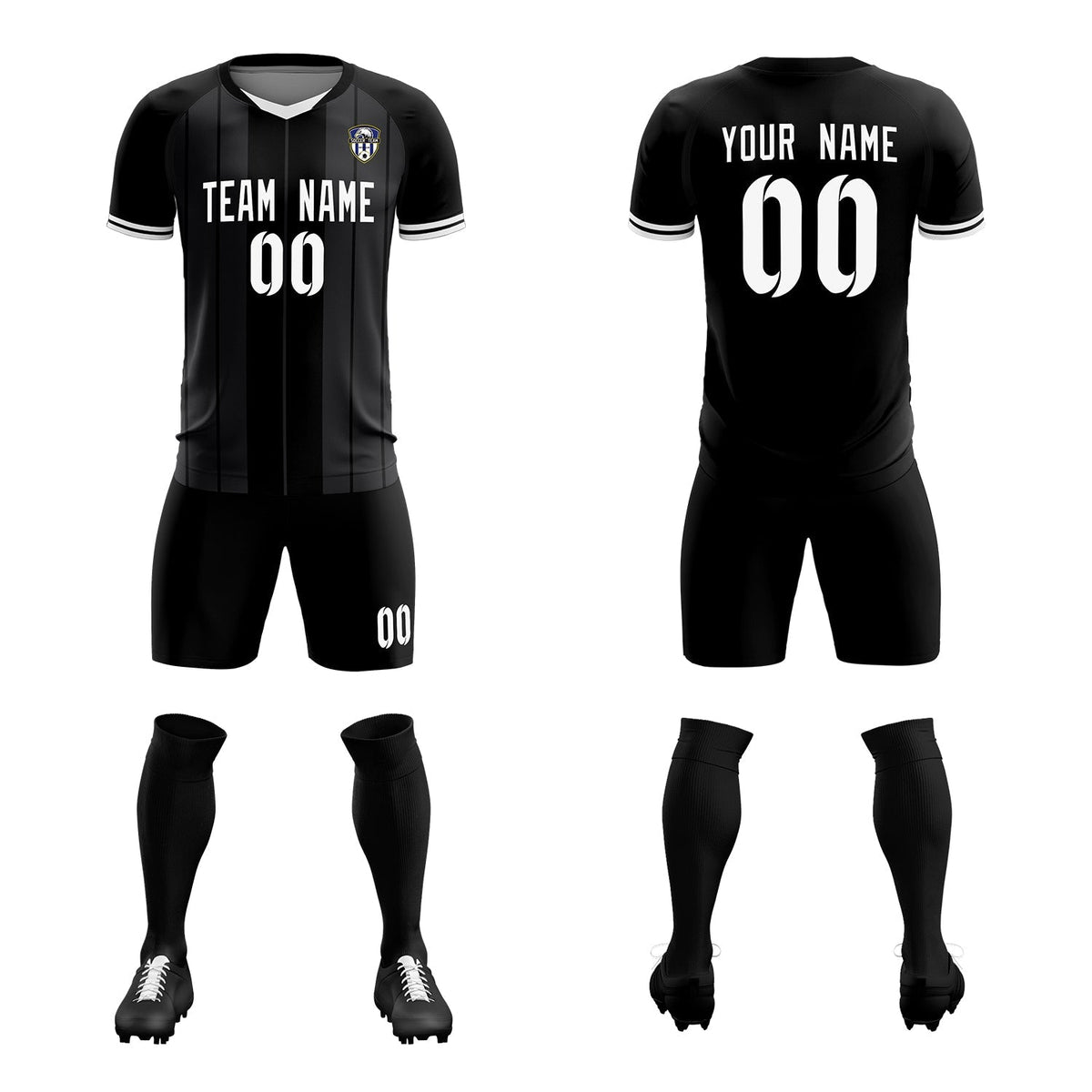 Custom Black Classic Striped Personalized Soccer Tops/Sets Jersey