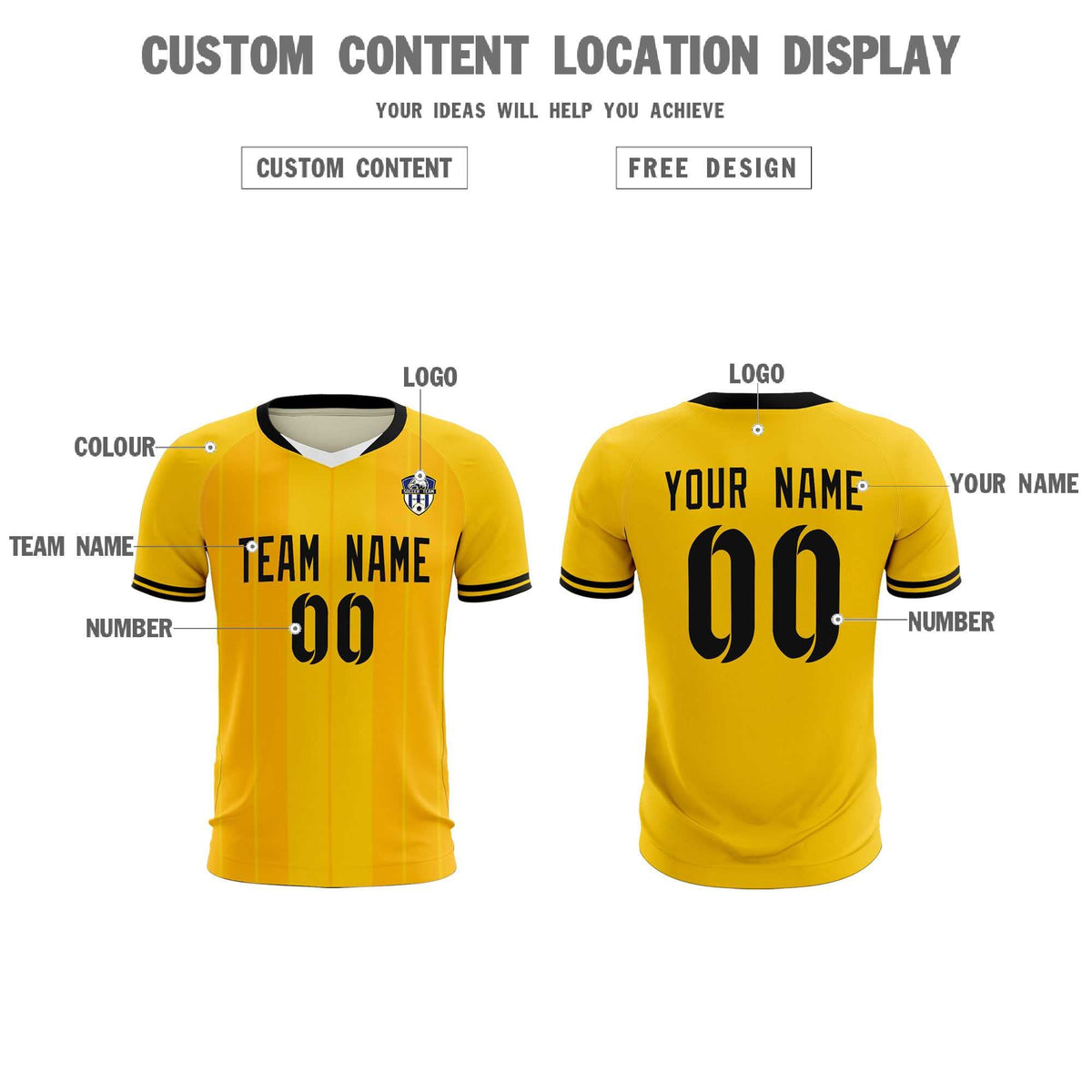 Custom Gold Classic Striped Personalized Soccer Tops/Sets Jersey