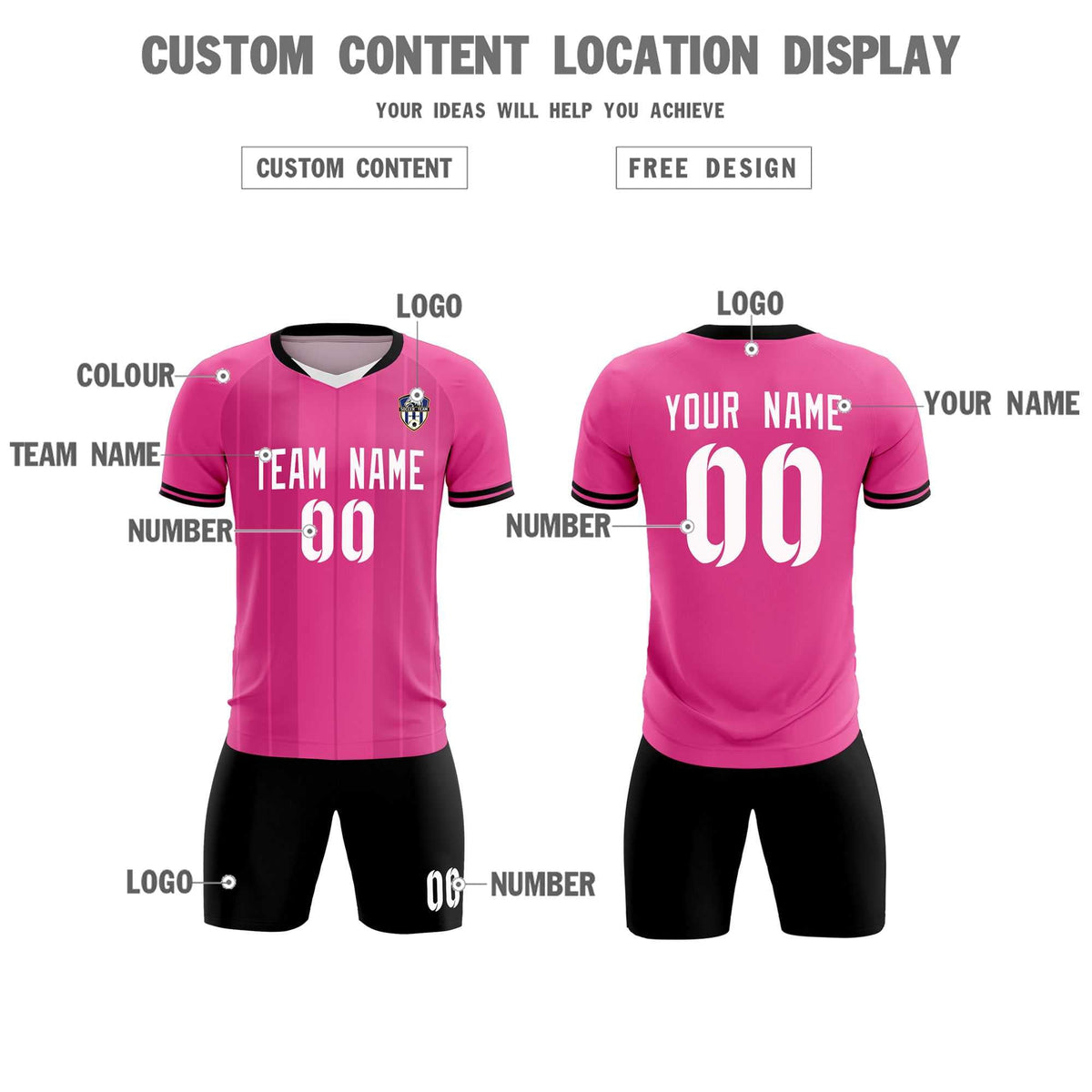 Custom Pink Classic Striped Personalized Soccer Tops/Sets Jersey