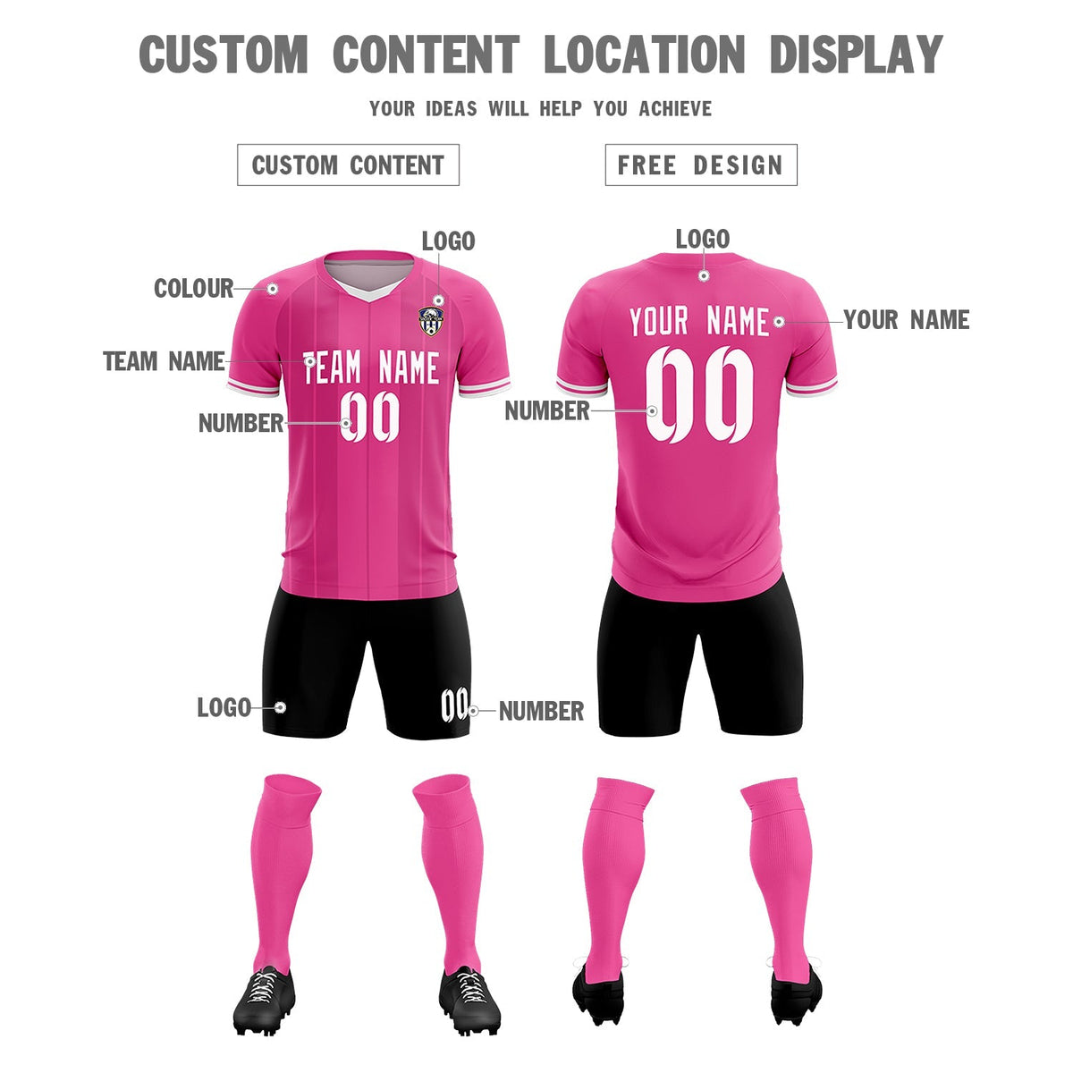 Custom Pink Classic Striped Personalized Football Kit Jersey