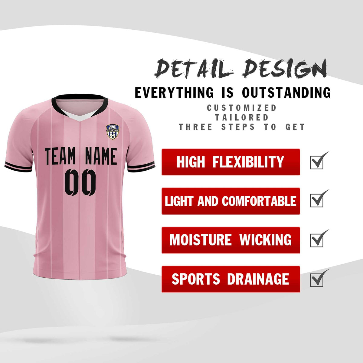Custom Light Pink Classic Striped Personalized Soccer Tops/Sets Jersey