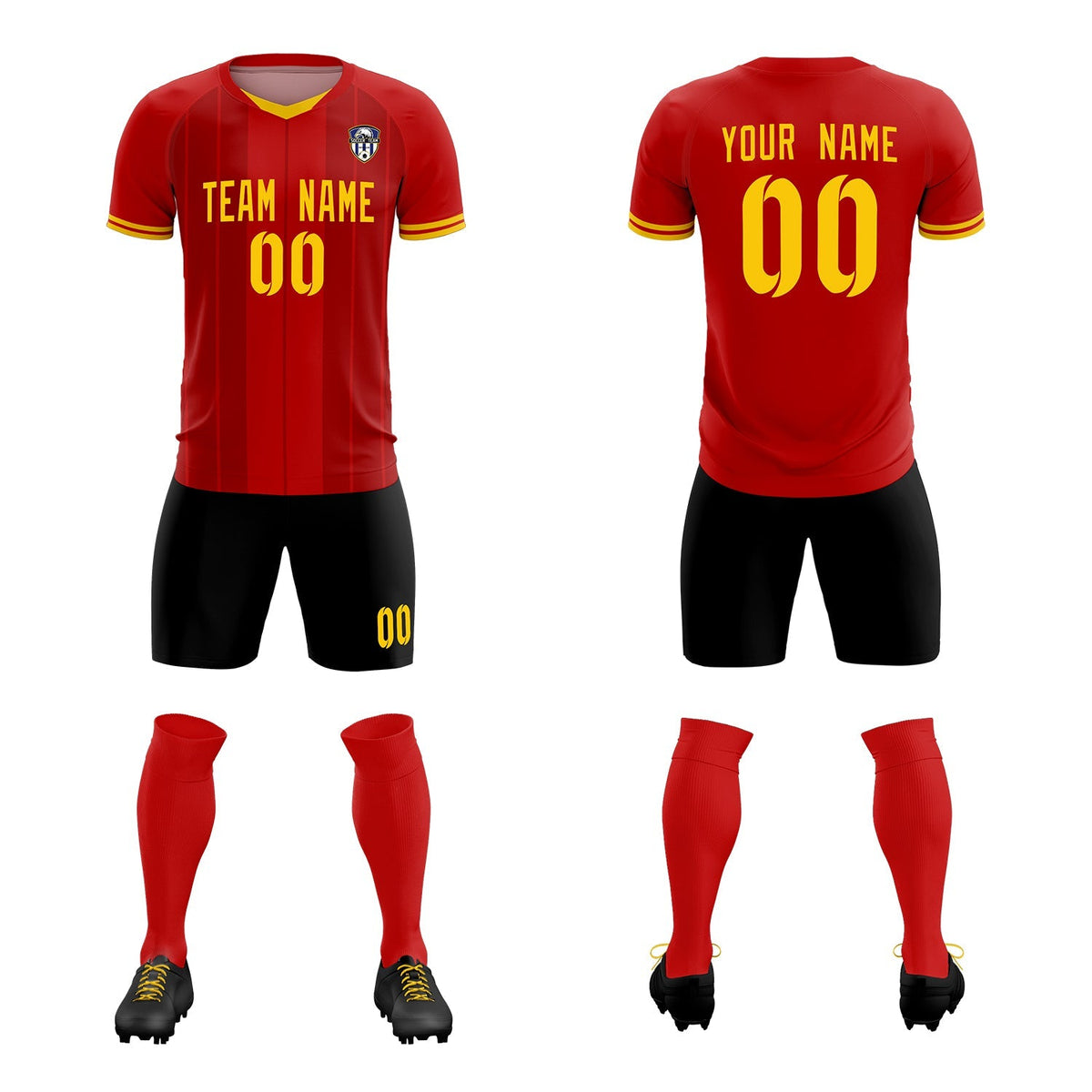 Custom Red Classic Striped Personalized Soccer Tops/Sets Jersey