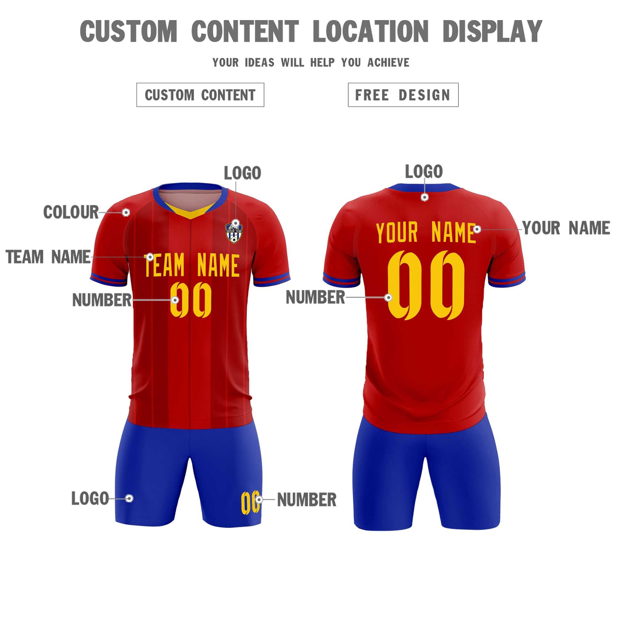 Custom Red Classic Striped Personalized Soccer Tops/Sets Jersey