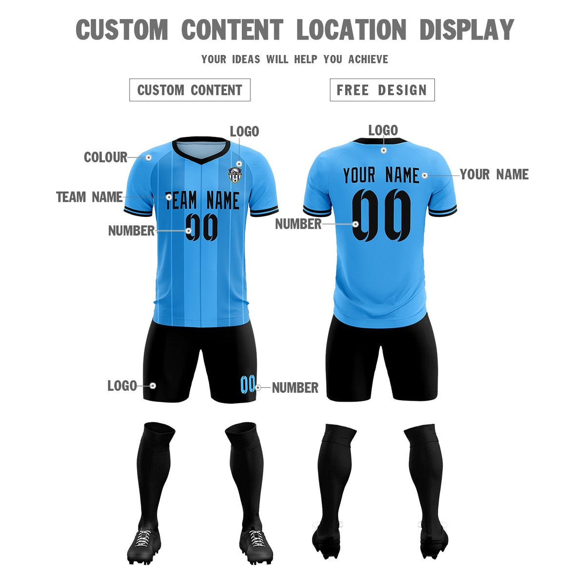 Custom Powder Blue Classic Striped Personalized Football Kit Jersey
