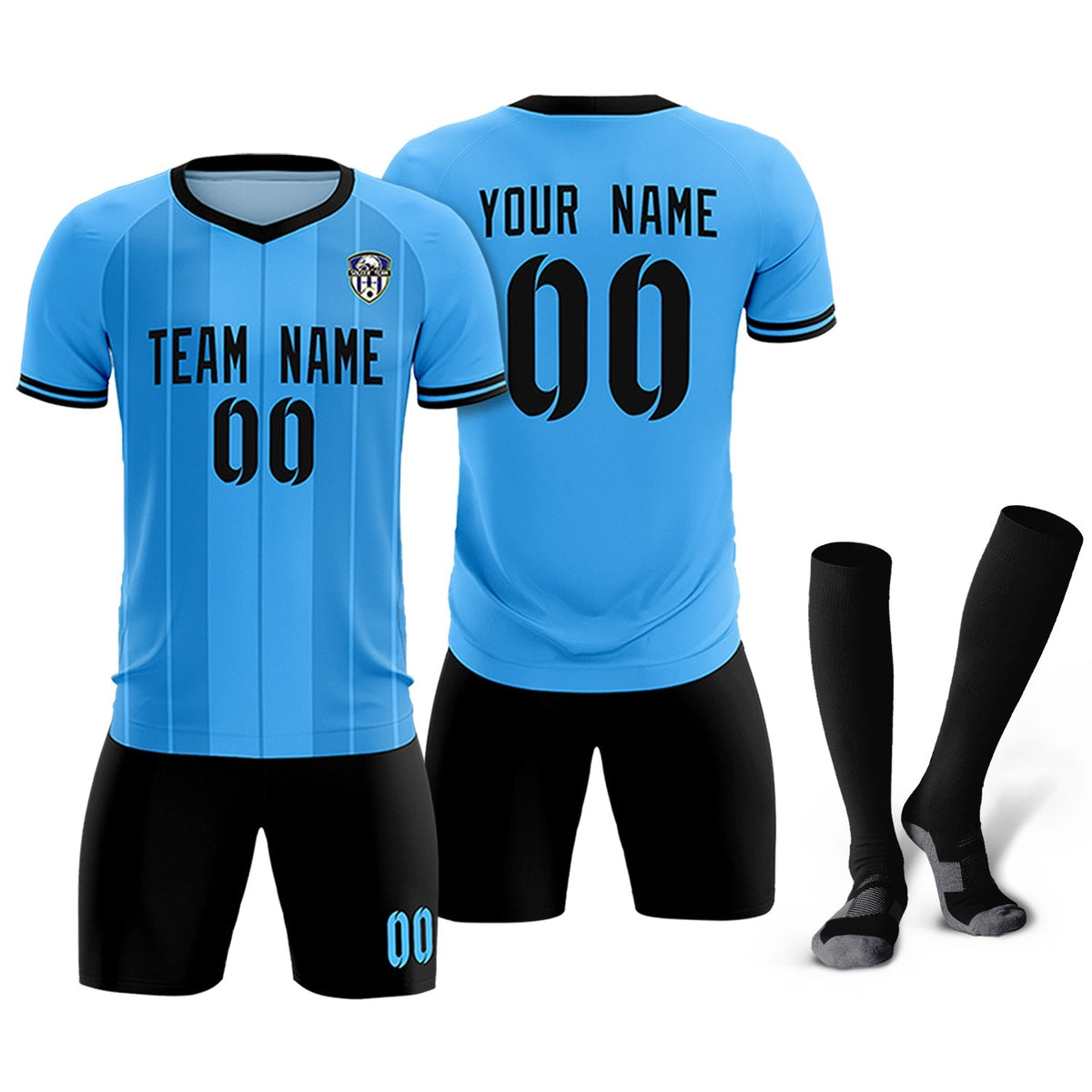 Custom Powder Blue Classic Striped Personalized Soccer Tops/Sets Jersey