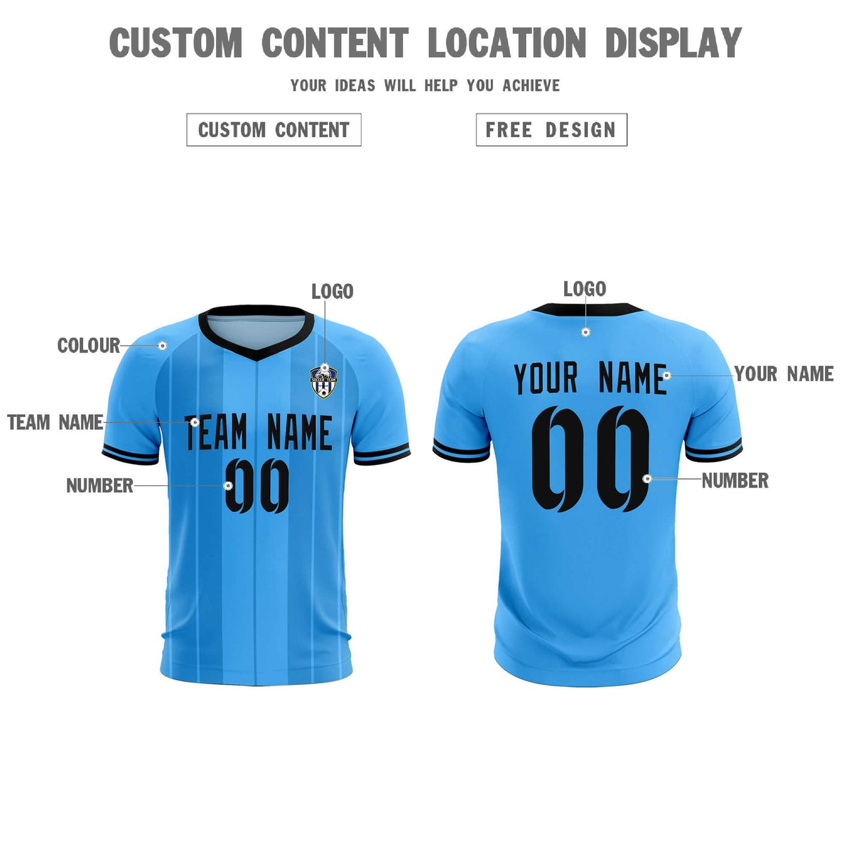 Custom Powder Blue Classic Striped Personalized Football Kit Jersey