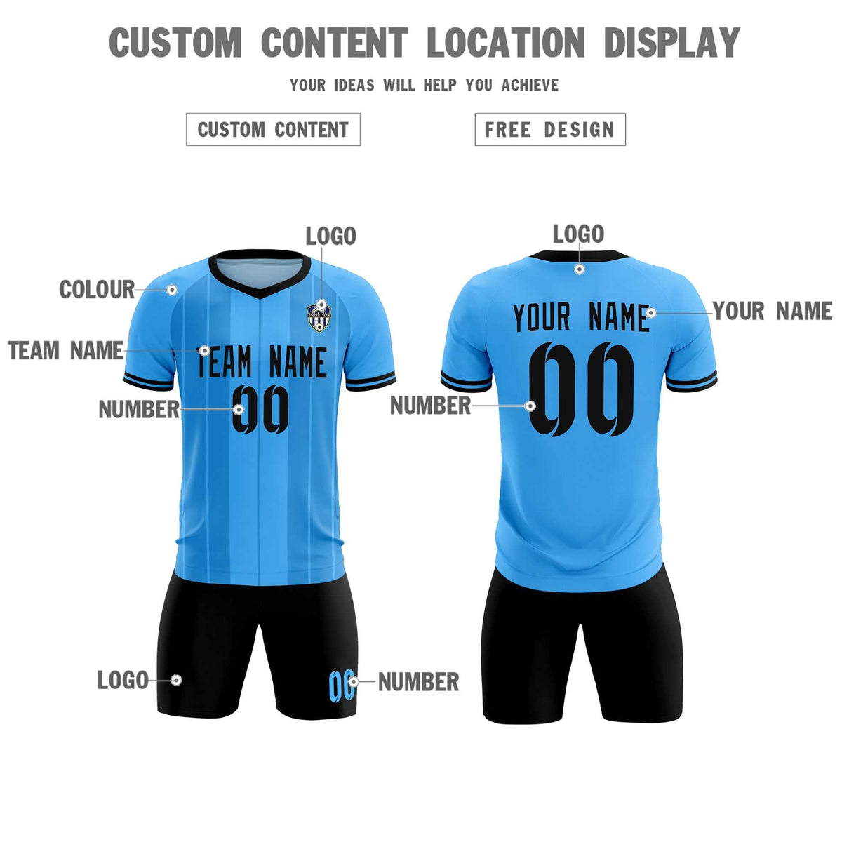 Custom Powder Blue Classic Striped Personalized Soccer Tops/Sets Jersey