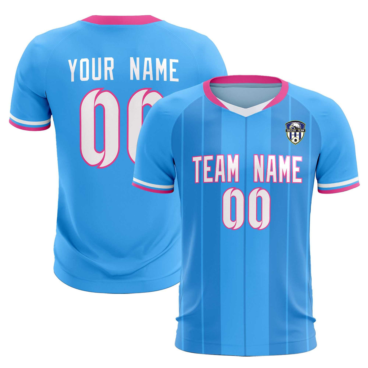 Custom Powder Blue Classic Striped Personalized Soccer Kit Jersey