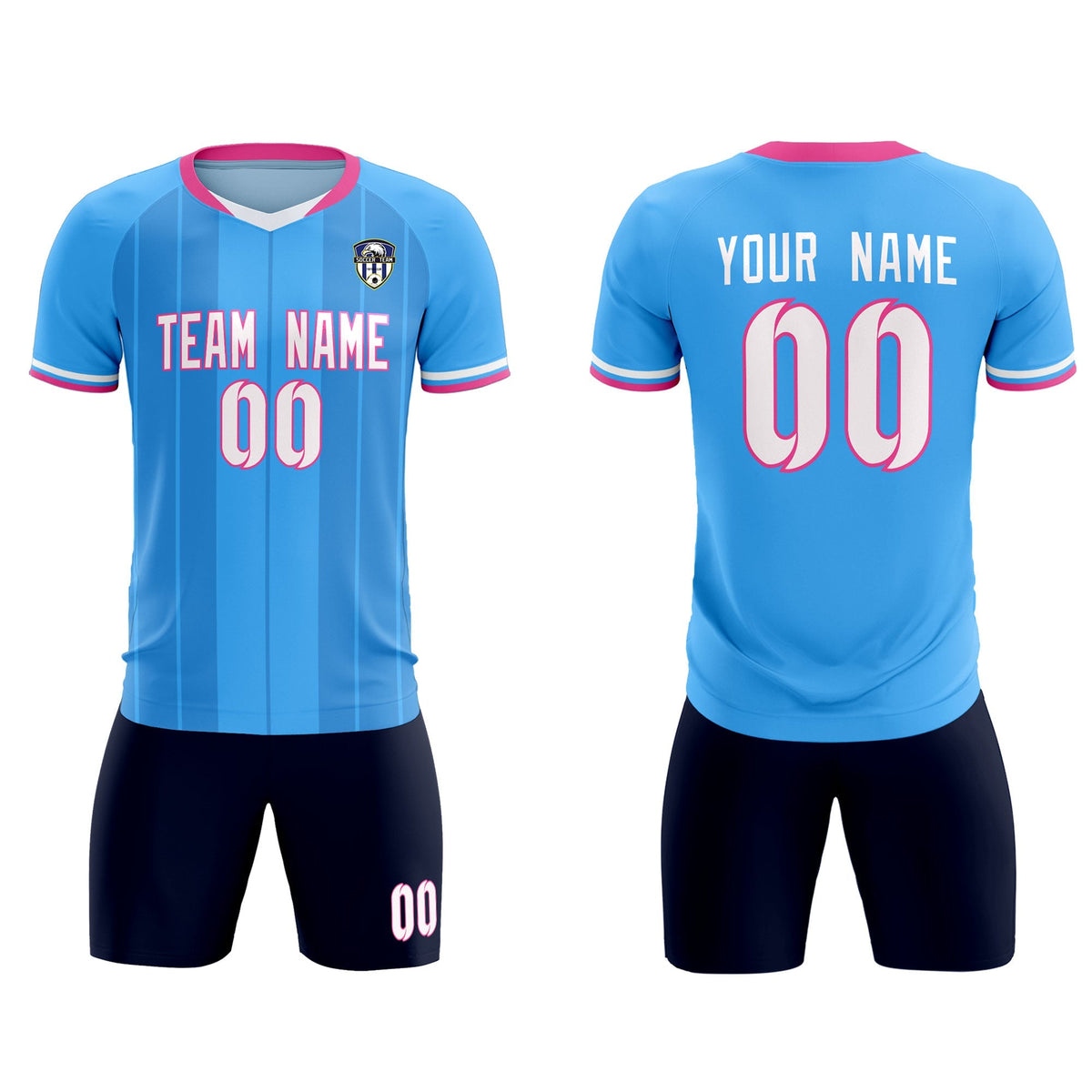 Custom Powder Blue Classic Striped Personalized Soccer Kit Jersey