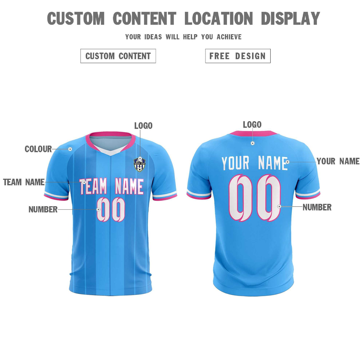 Custom Powder Blue Classic Striped Personalized Soccer Kit Jersey