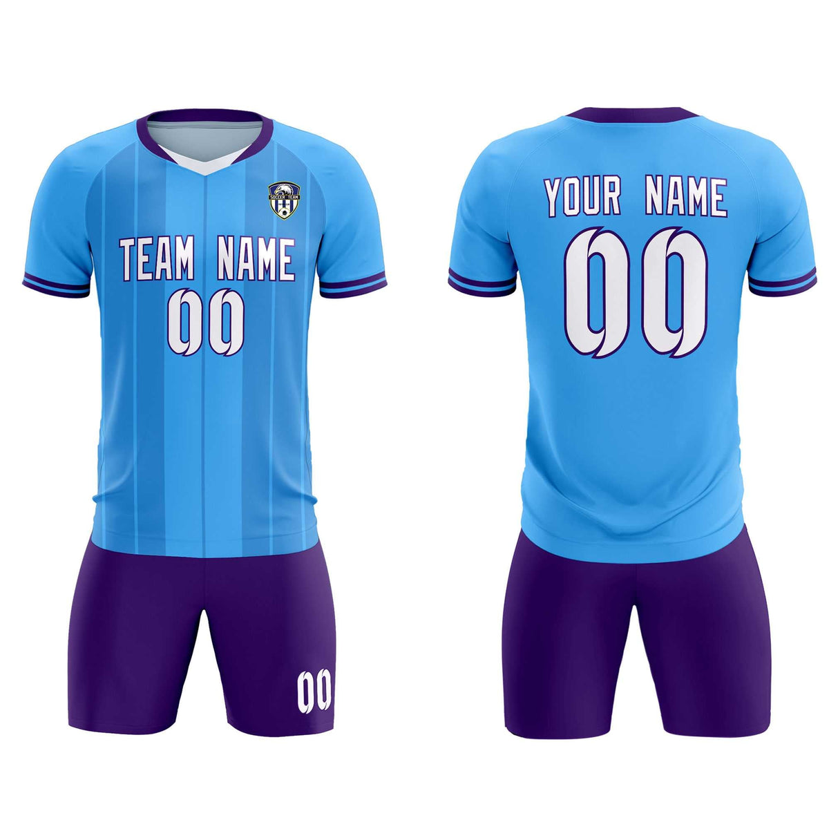 Custom Powder Blue Classic Striped Personalized Soccer Kit Jersey