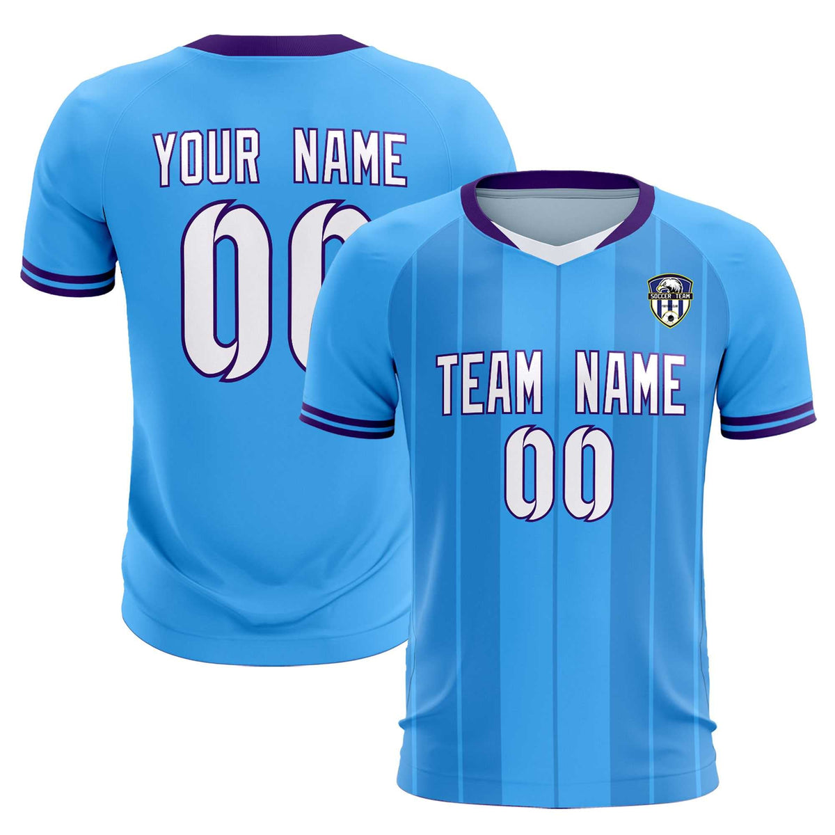 Custom Powder Blue Classic Striped Personalized Soccer Kit Jersey