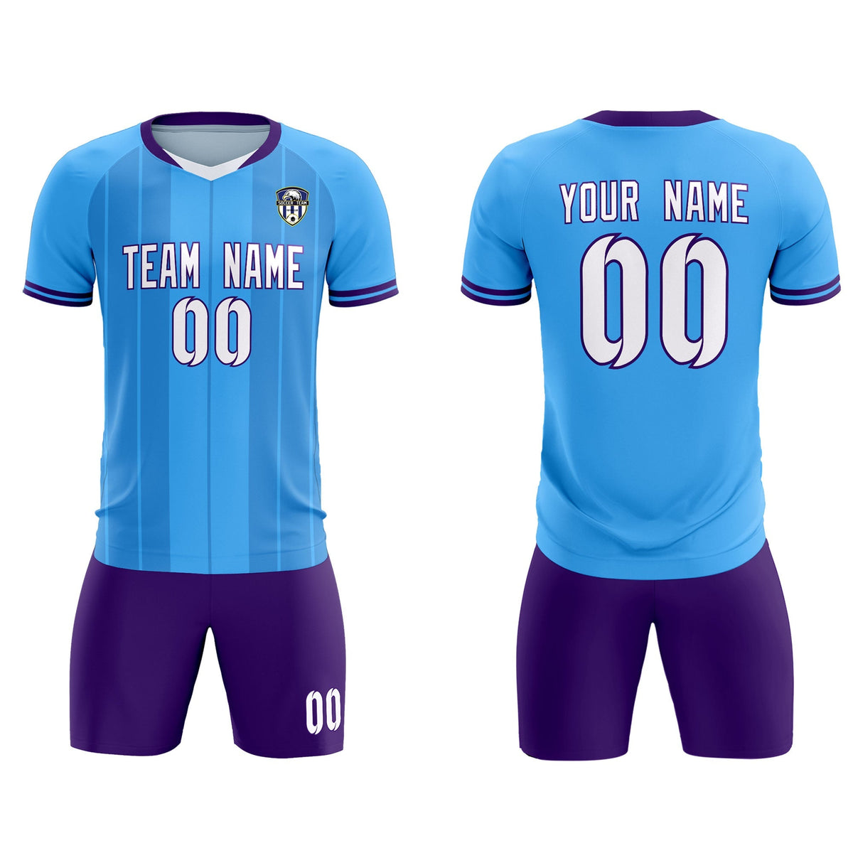 Custom Powder Blue Classic Striped Personalized Soccer Kit Jersey