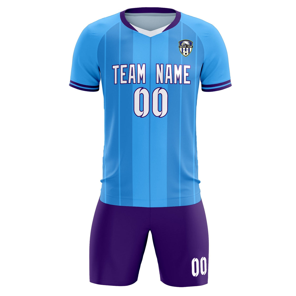 Custom Powder Blue Classic Striped Personalized Soccer Kit Jersey