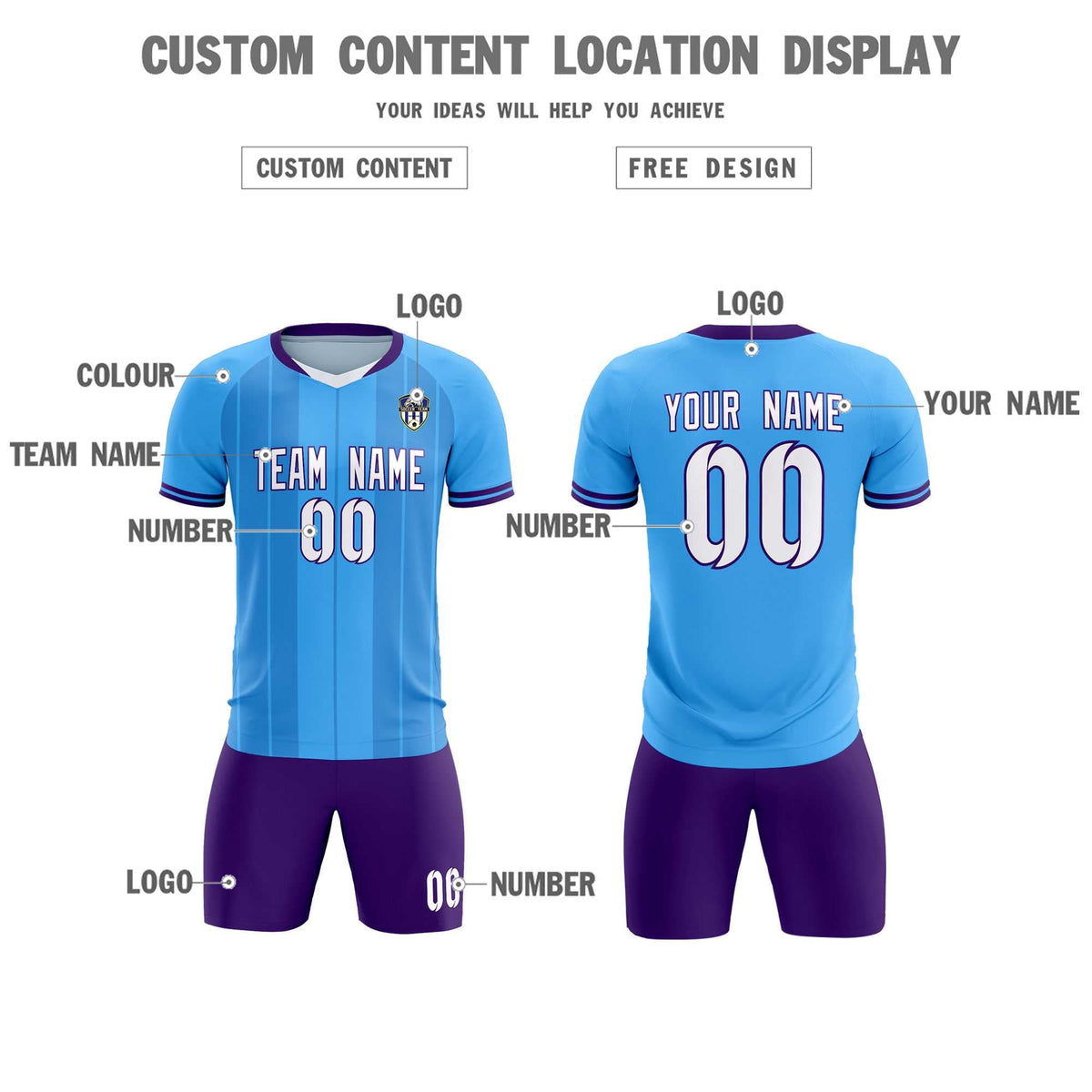Custom Powder Blue Classic Striped Personalized Soccer Tops/Sets Jersey
