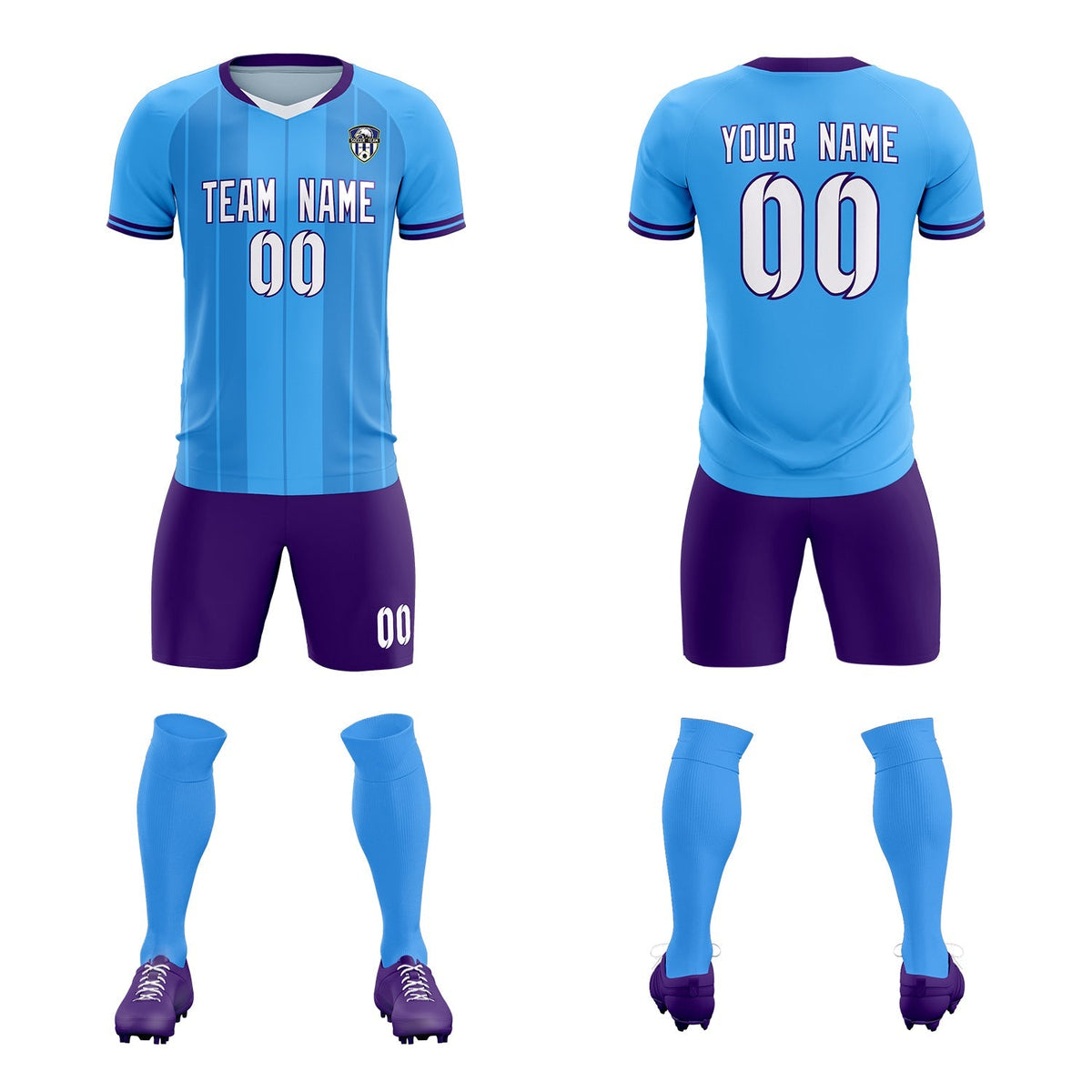 Custom Powder Blue Classic Striped Personalized Soccer Kit Jersey