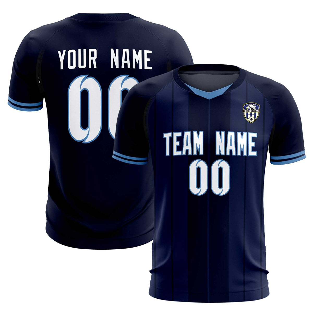 Custom Navy Classic Striped Personalized Soccer Kit Jersey
