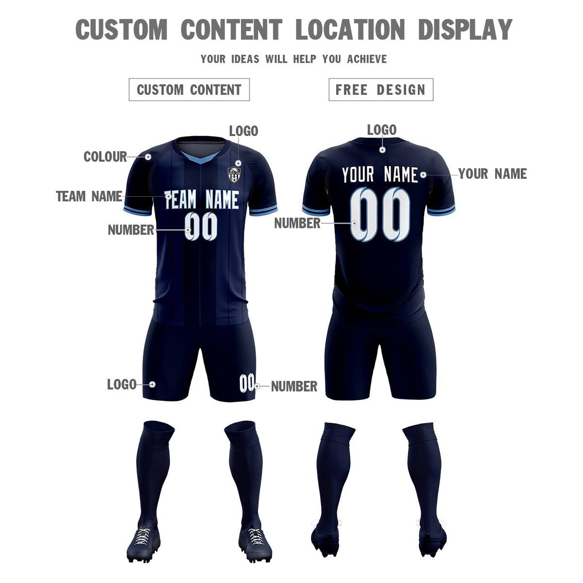 Custom Navy Classic Striped Personalized Soccer Kit Jersey