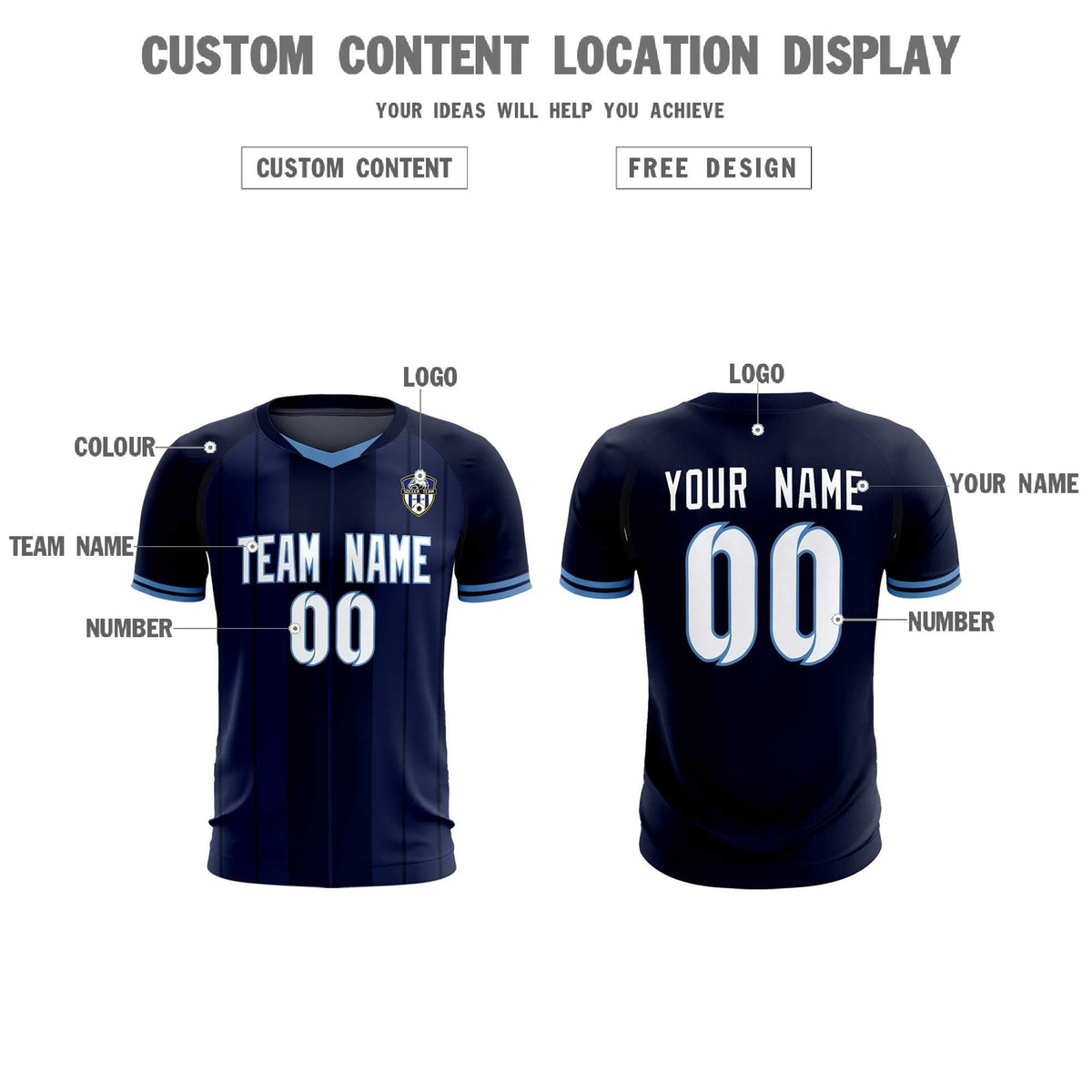 Custom Navy Classic Striped Personalized Soccer Kit Jersey