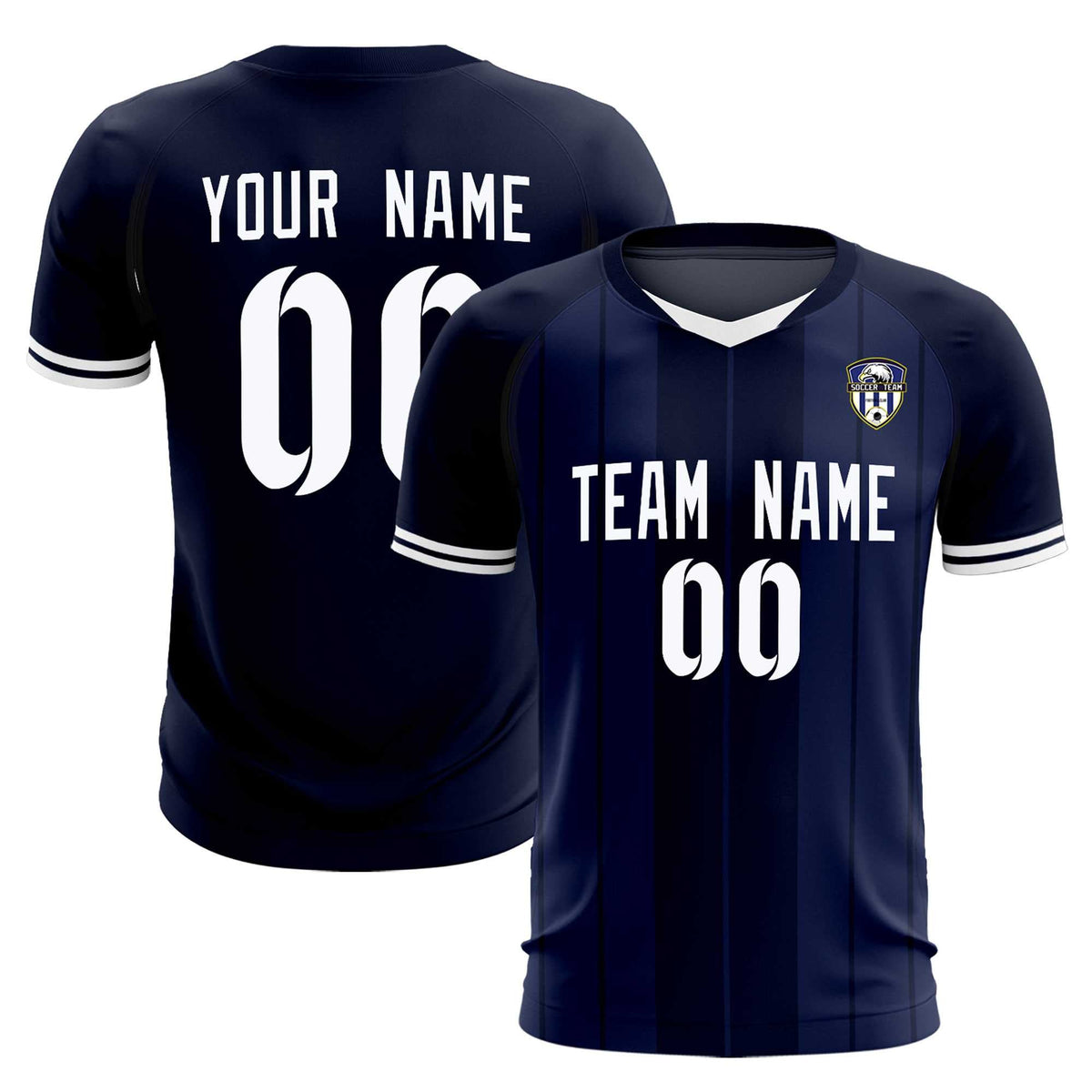 Custom Navy Classic Striped Personalized Soccer Kit Jersey