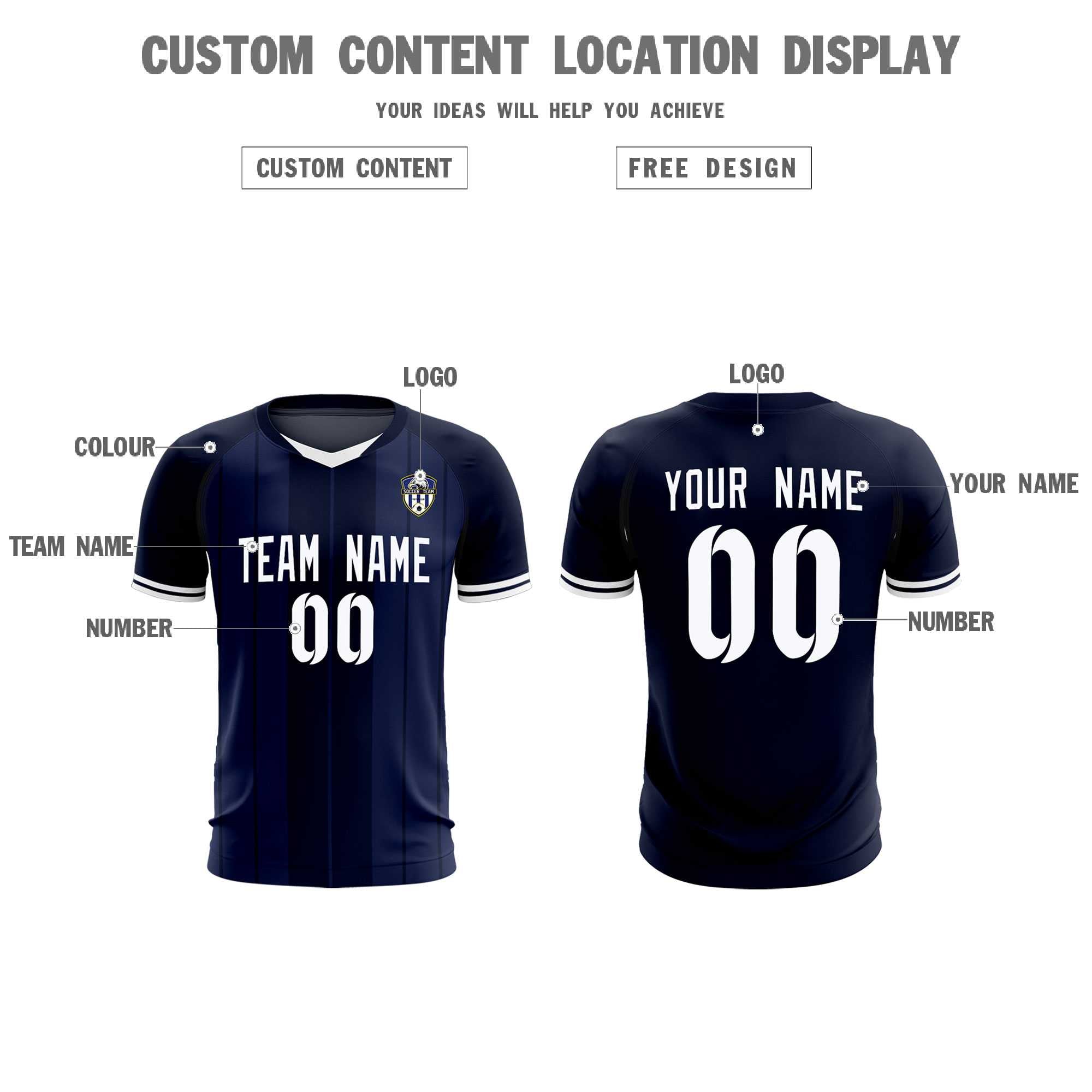 Custom Navy Classic Striped Personalized Soccer Tops/Sets Jersey