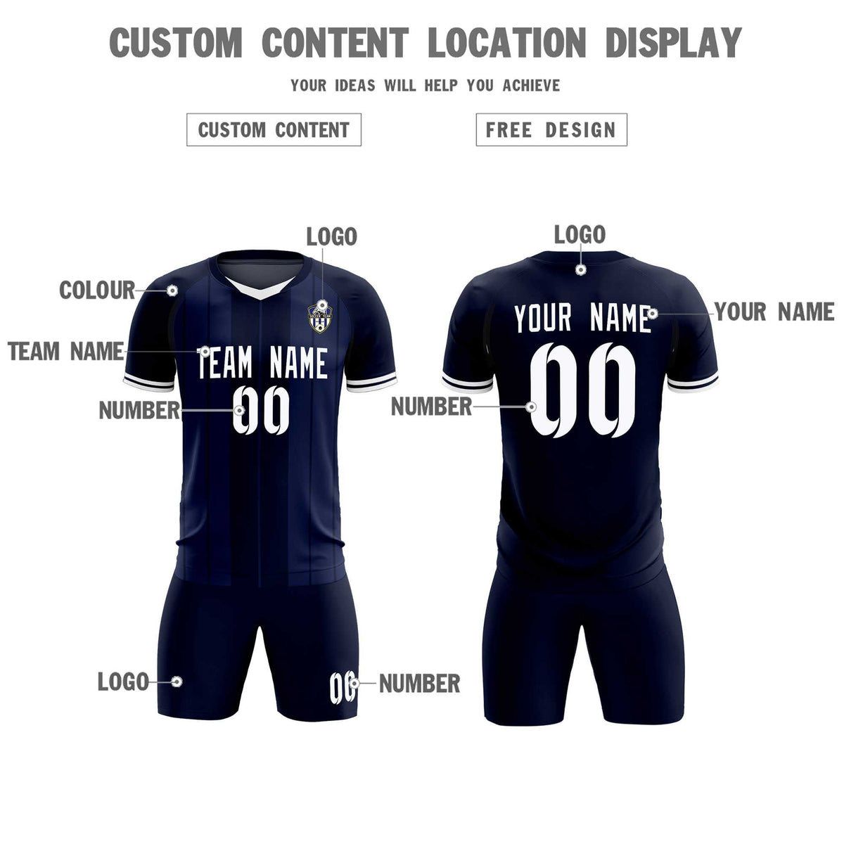 Custom Navy Classic Striped Personalized Soccer Kit Jersey