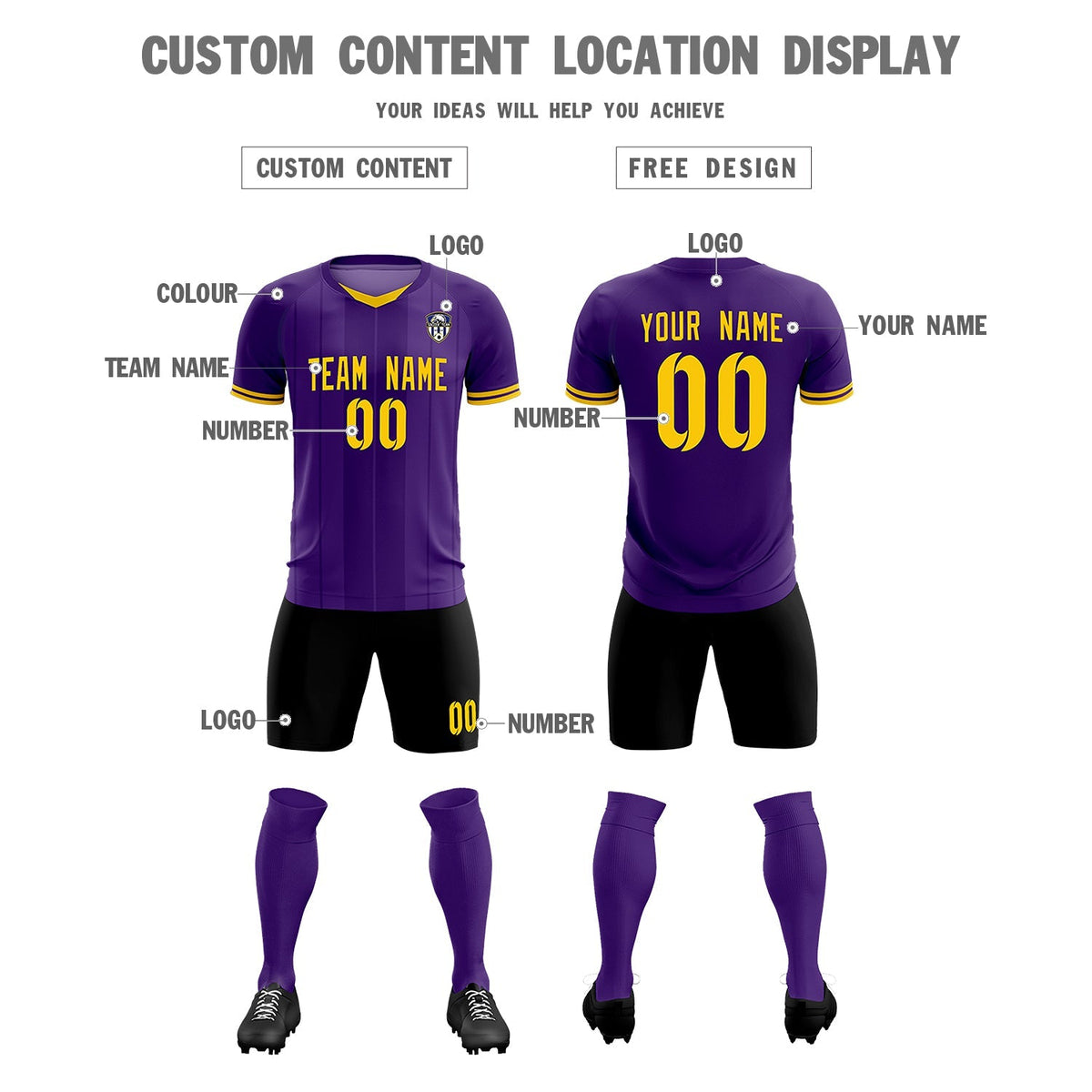 Custom Purple Classic Striped Personalized Soccer Kit Jersey