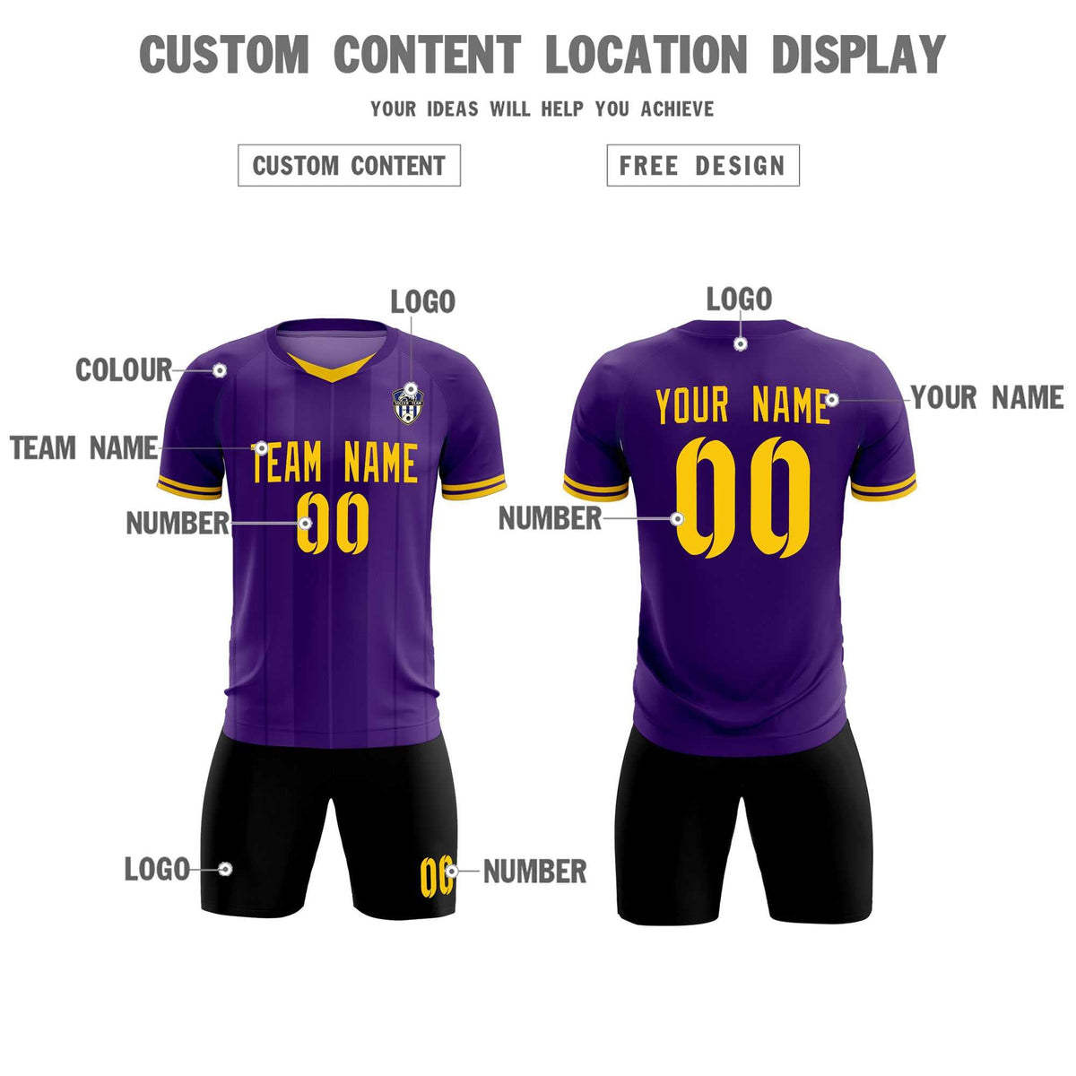 Custom Purple Classic Striped Personalized Soccer Kit Jersey