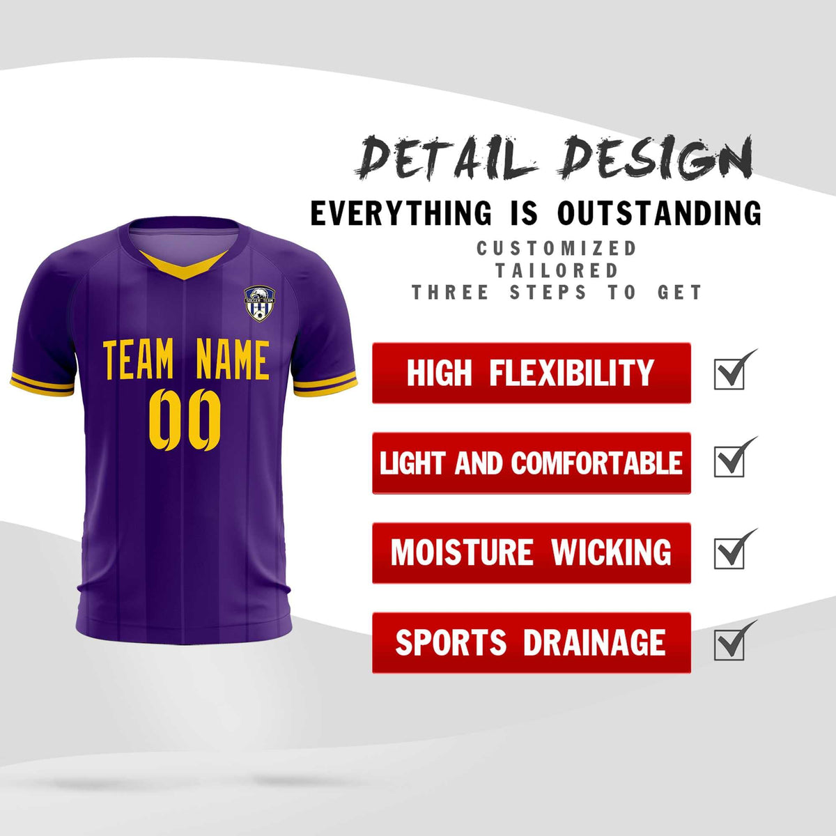 Custom Purple Classic Striped Personalized Soccer Kit Jersey