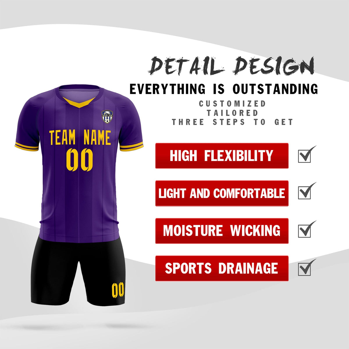 Custom Purple Classic Striped Personalized Soccer Kit Jersey