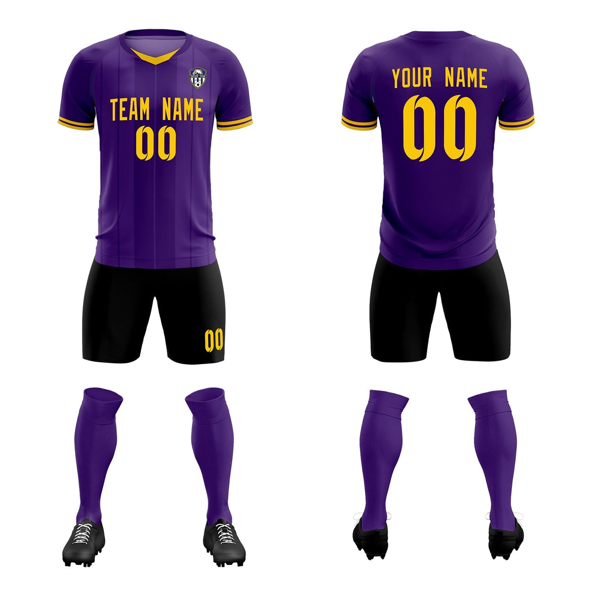 Custom Purple Classic Striped Personalized Soccer Kit Jersey