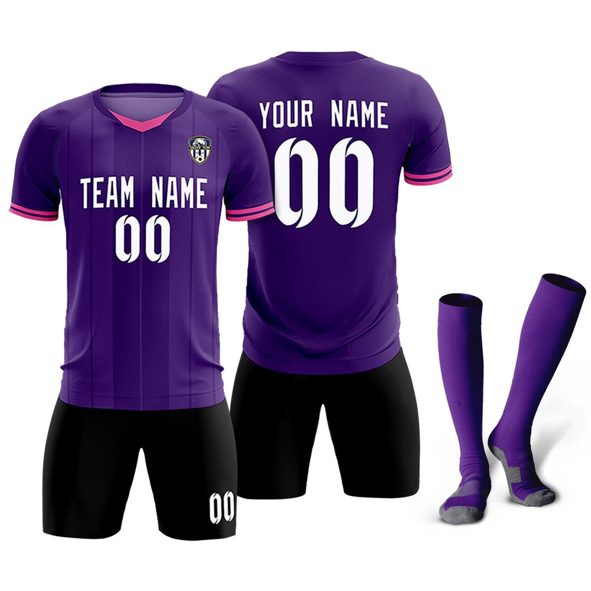 Custom Purple Classic Striped Personalized Soccer Kit Jersey