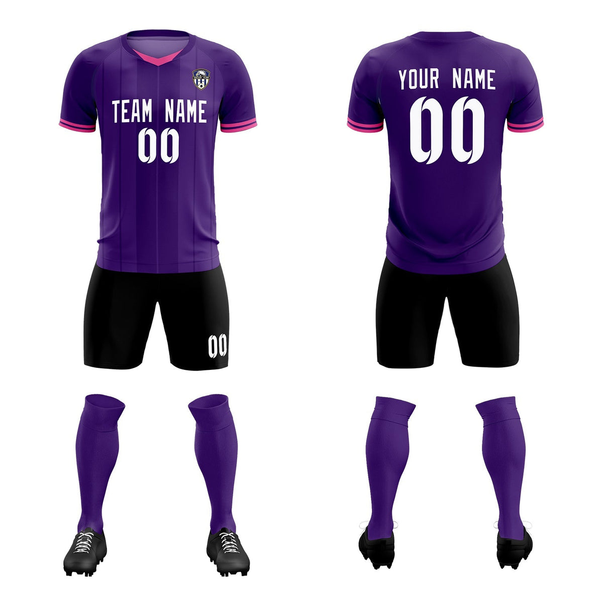 Custom Purple Classic Striped Personalized Soccer Kit Jersey