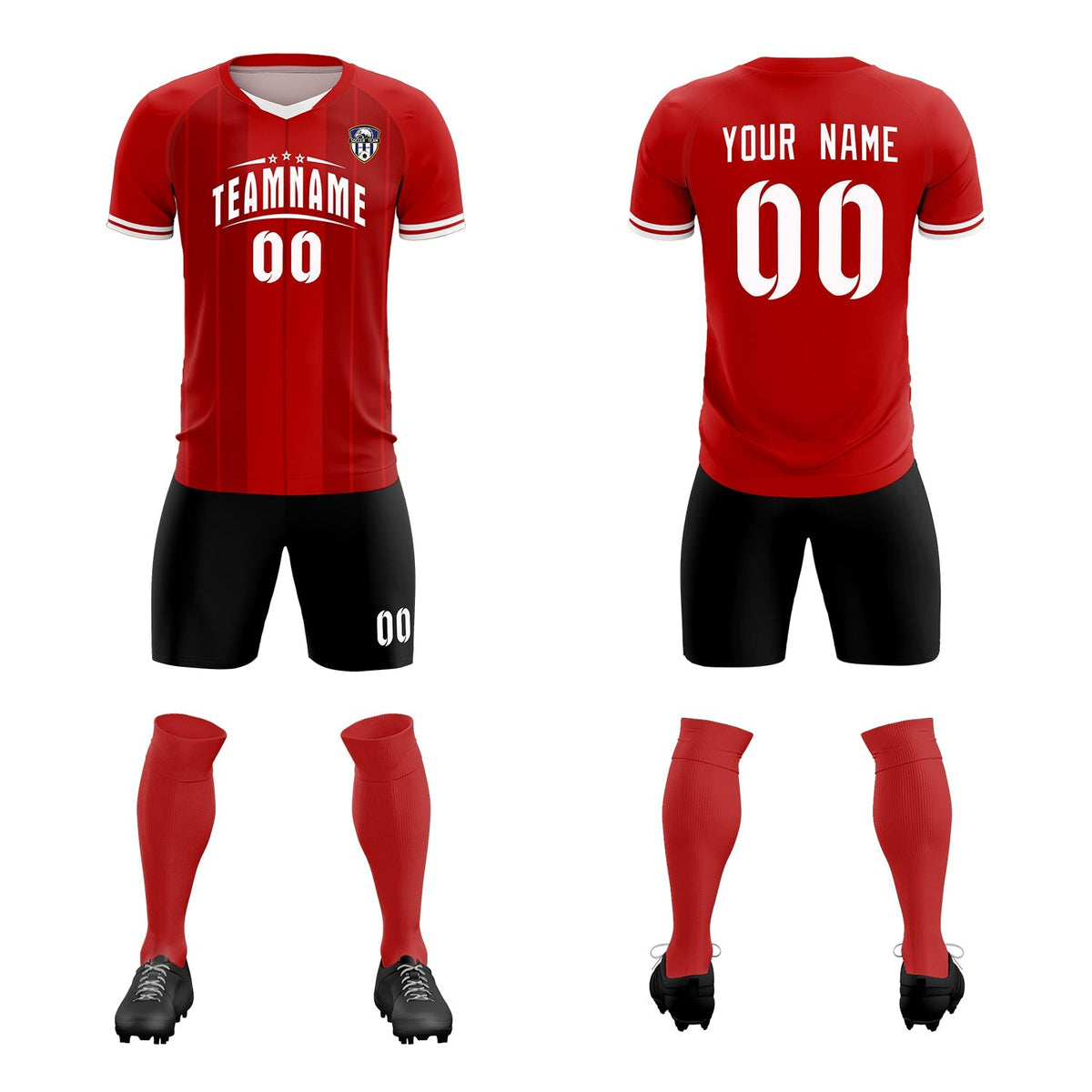Custom Red Classic Striped Personalized Soccer Tops/Sets Jersey