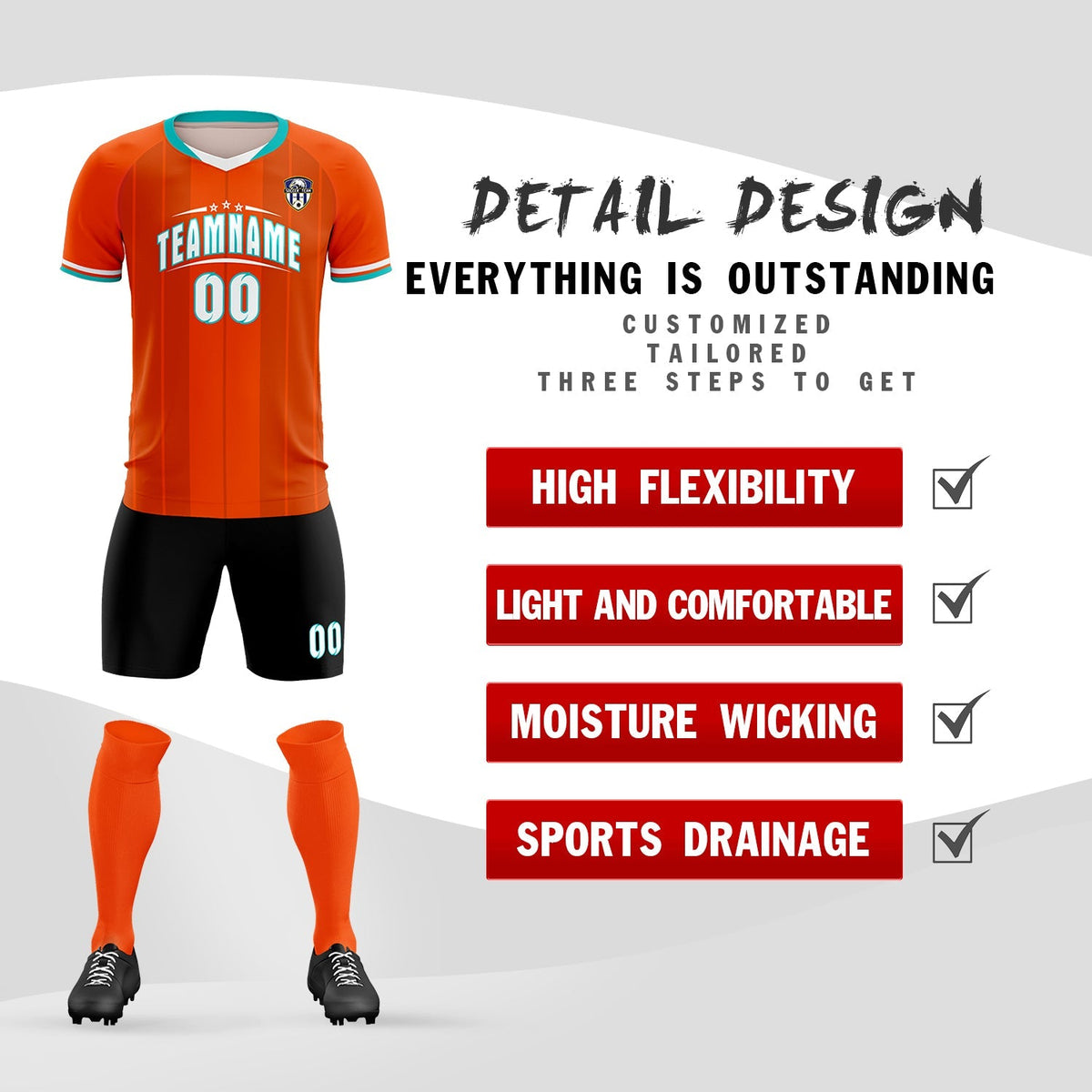 Custom Orange Classic Striped Personalized Football Kit Jersey