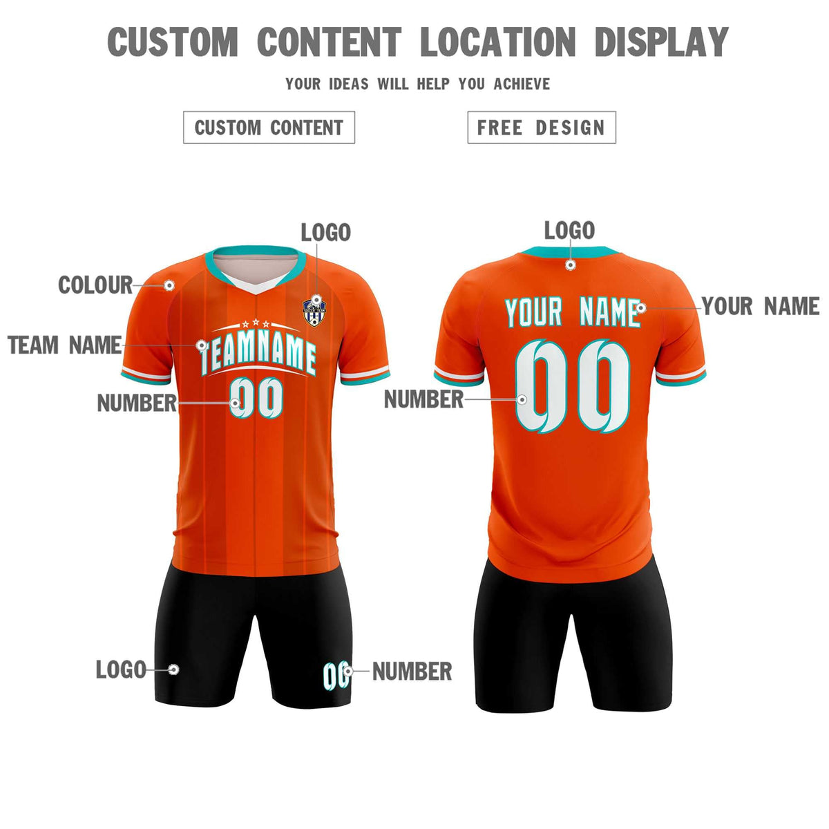 Custom Orange Classic Striped Personalized Football Kit Jersey