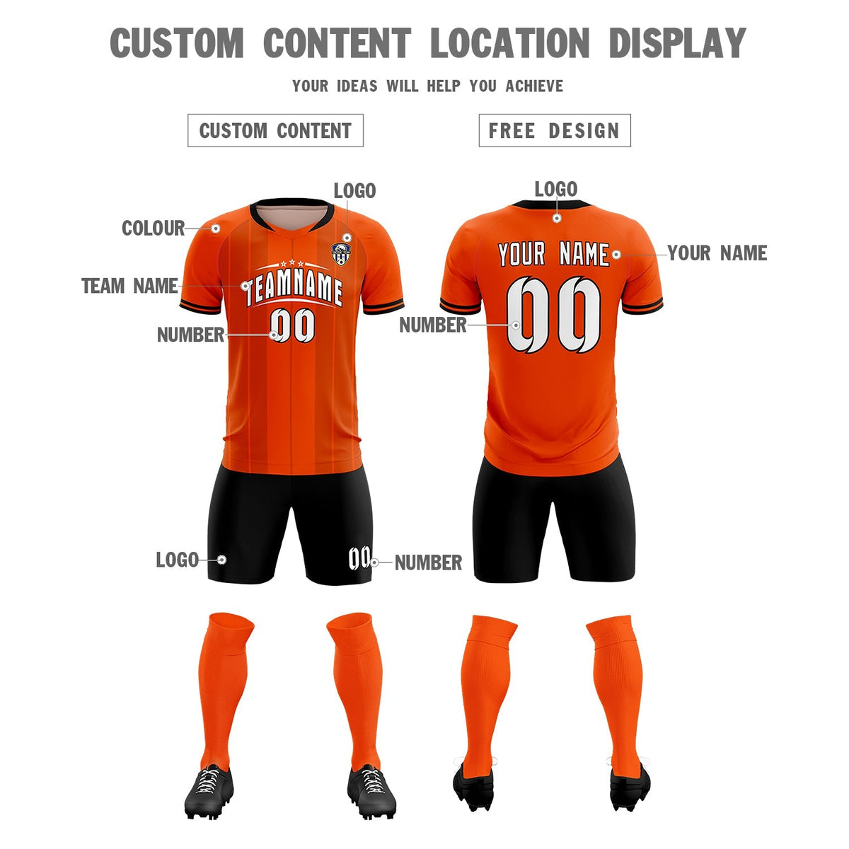 Custom Orange Classic Striped Personalized Football Kit Jersey