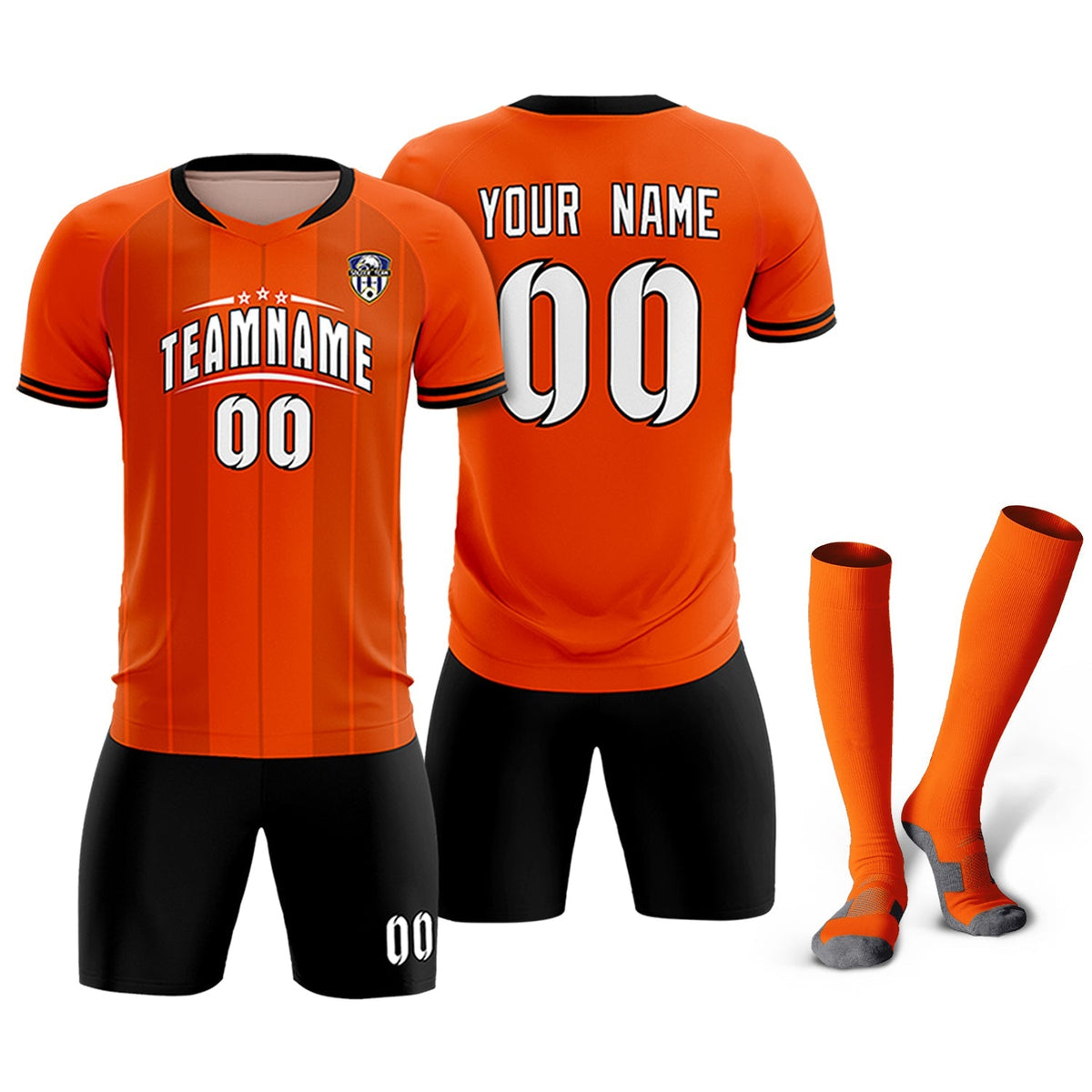 Custom Orange Classic Striped Personalized Football Kit Jersey