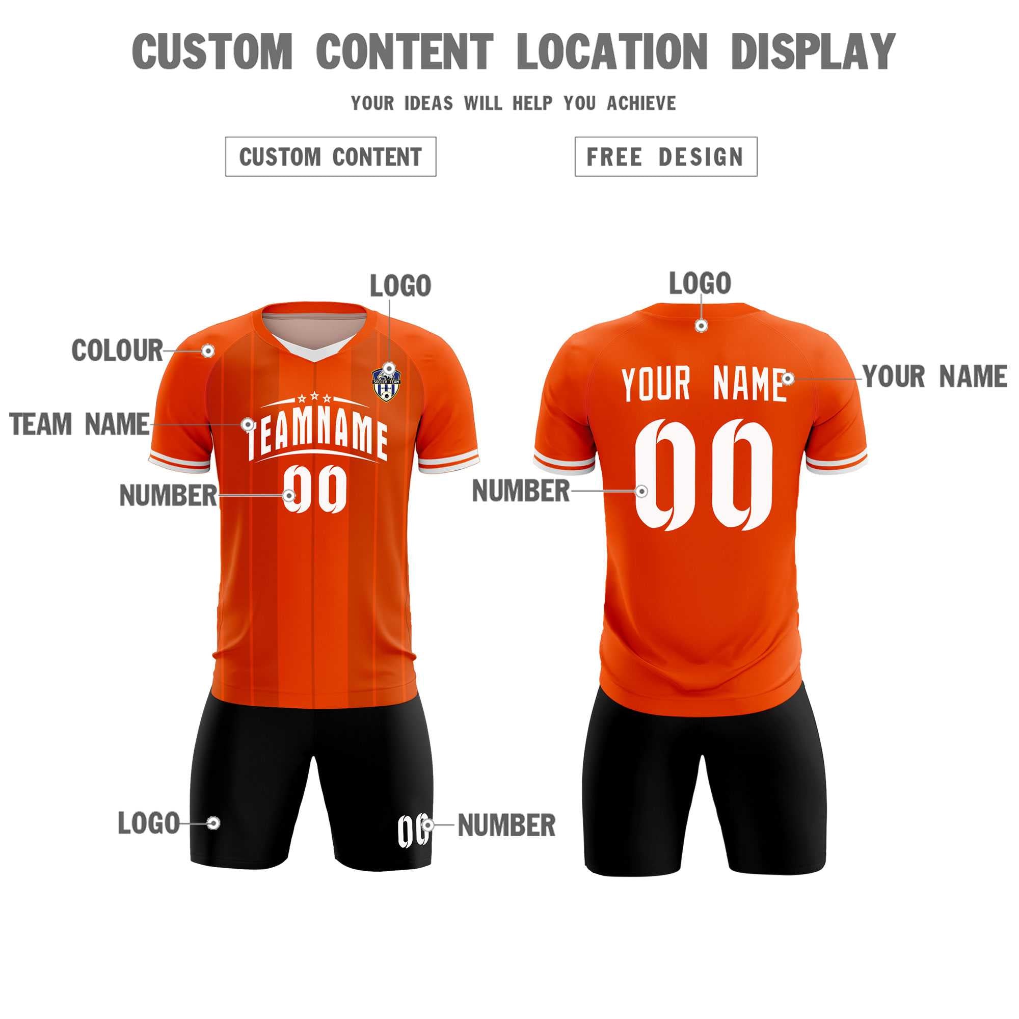 Custom Orange Classic Striped Personalized Soccer Tops/Sets Jersey