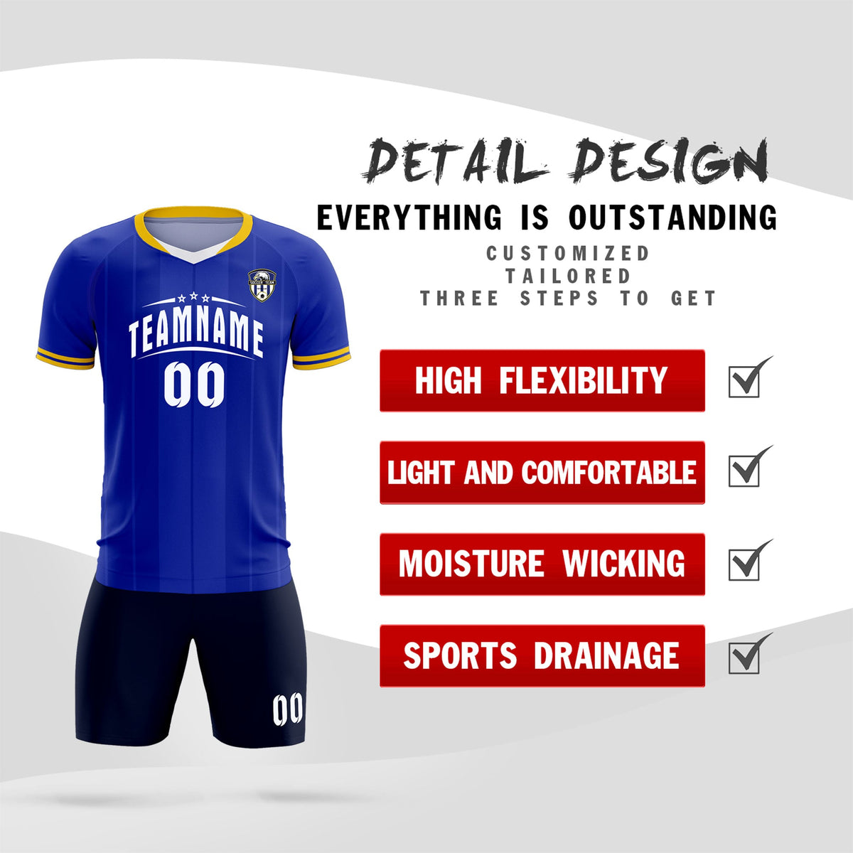 Custom Royal Classic Striped Personalized Soccer Tops/Sets Jersey